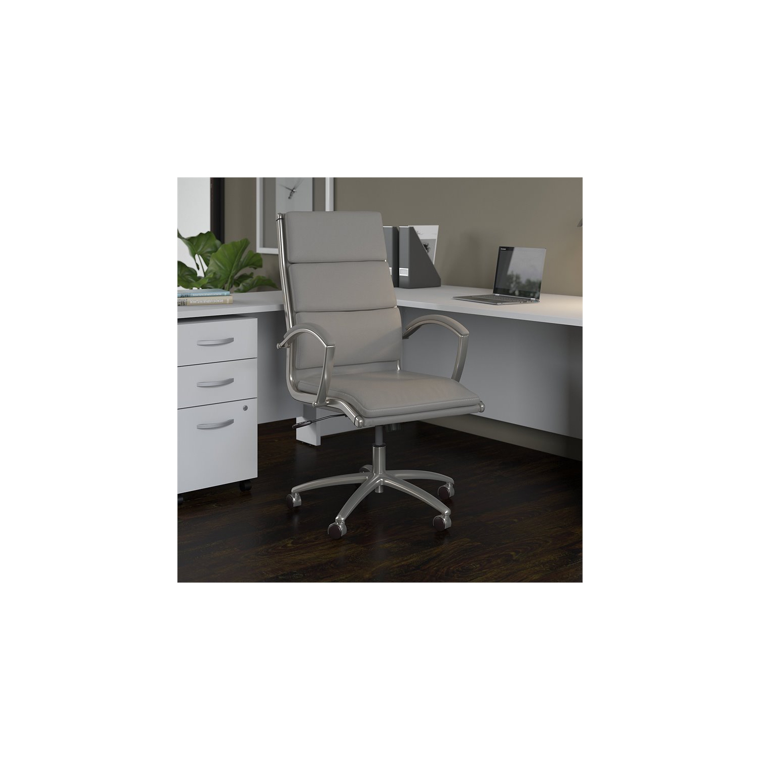 Studio C High Back Leather Executive Office Chair in Light Gray