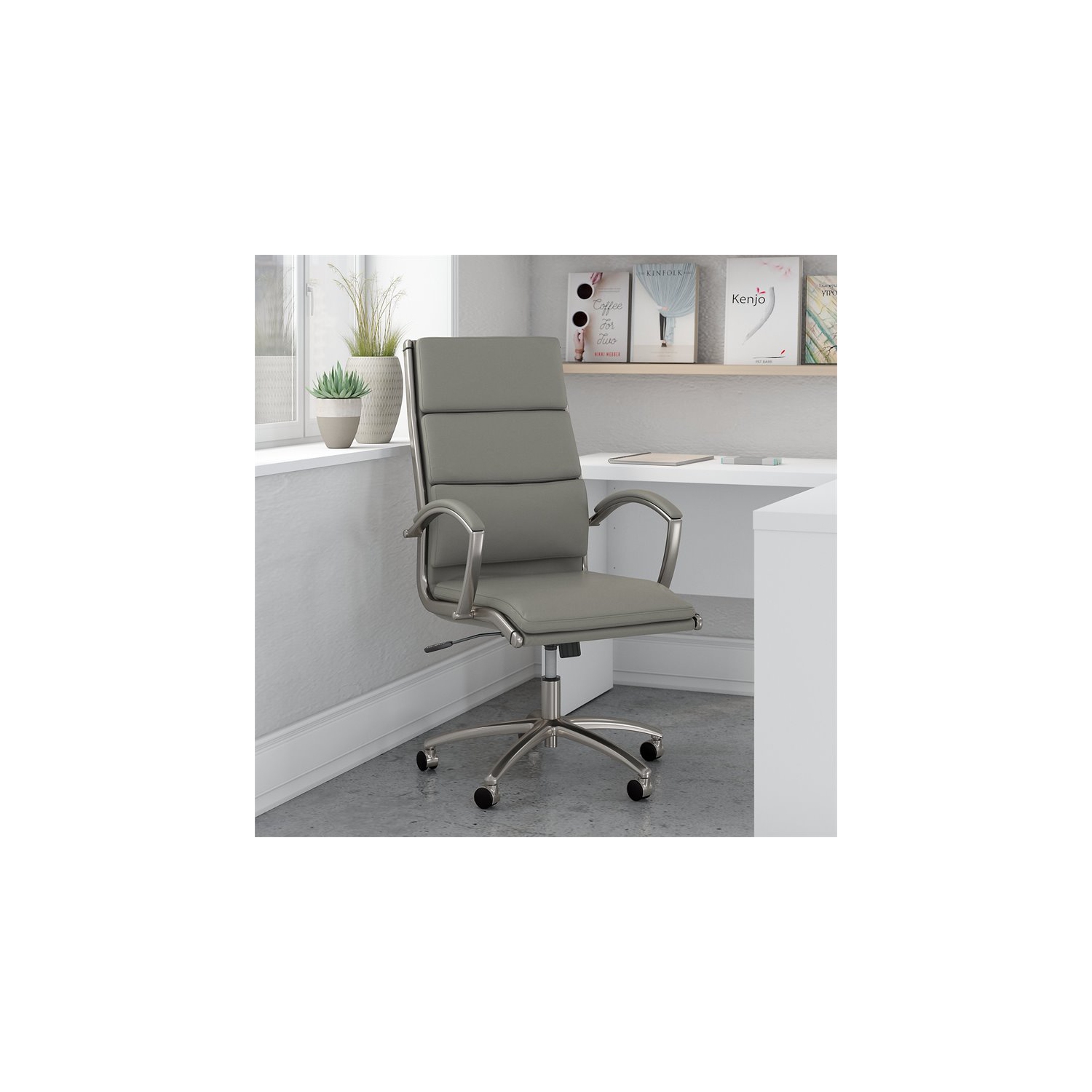 Echo High Back Leather Executive Chair in Light Gray