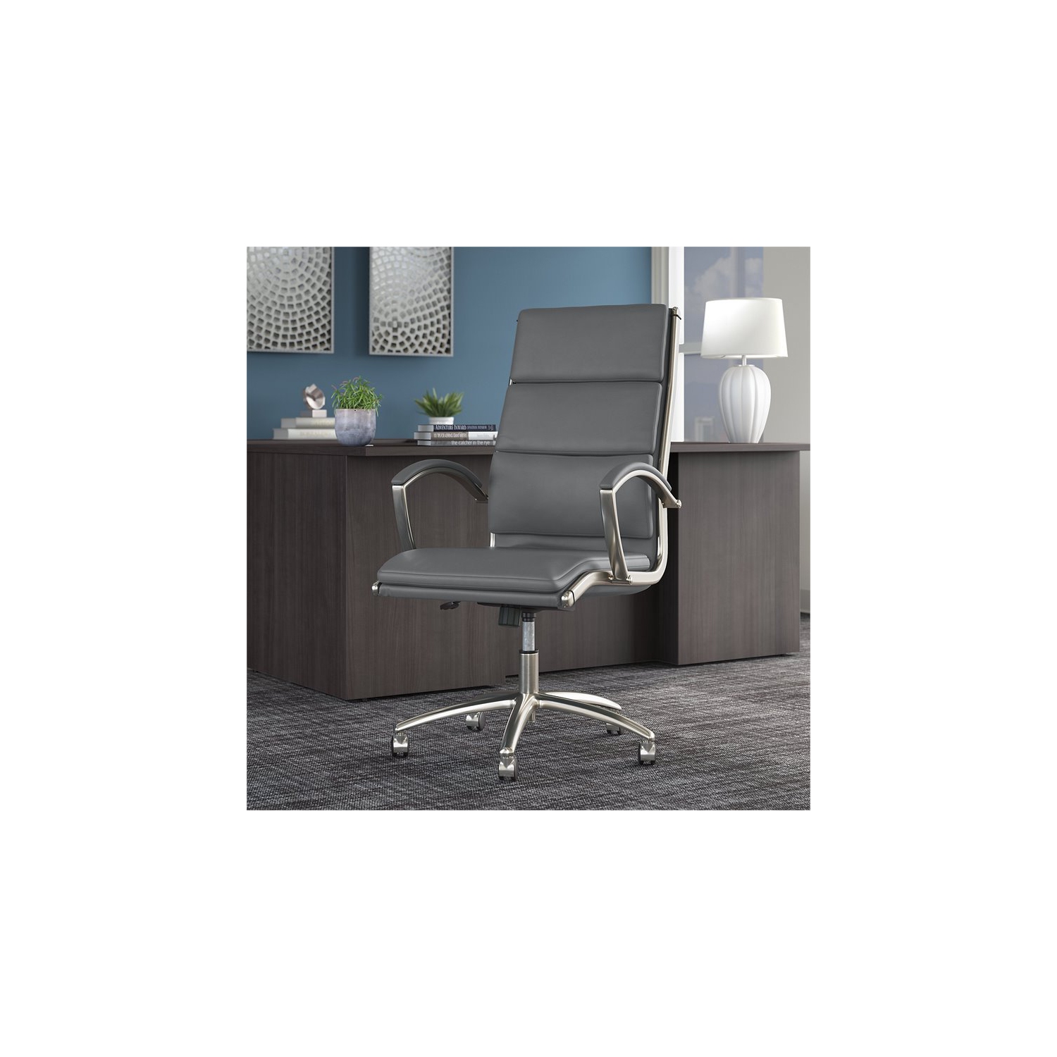 Office 500 High Back Executive Chair in Dark Gray Bonded Leather