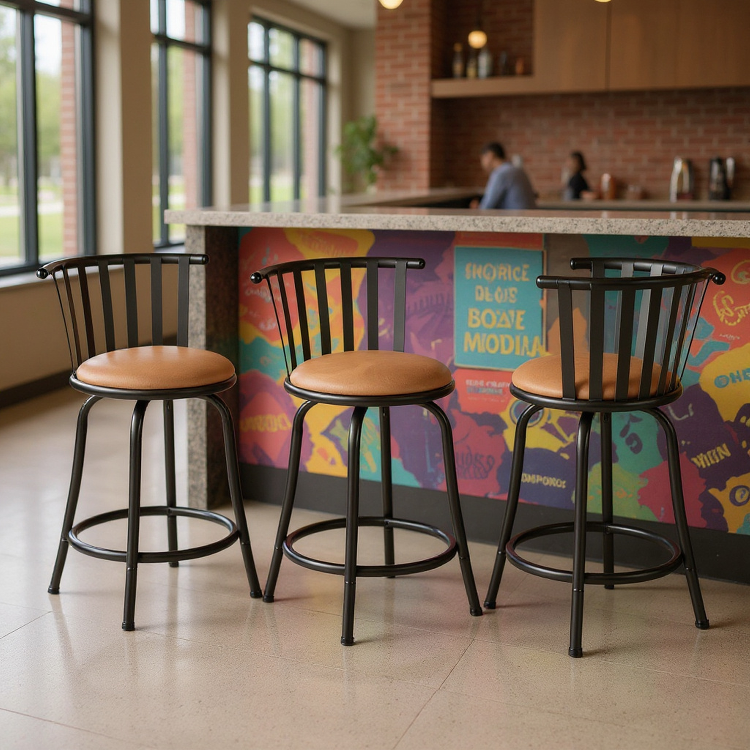 Homy Casa Set of 3 Swivel Bar Stools with Backrest and Comfortable Cushion for Campus Club, Student Lounge, and Social Gathering Area