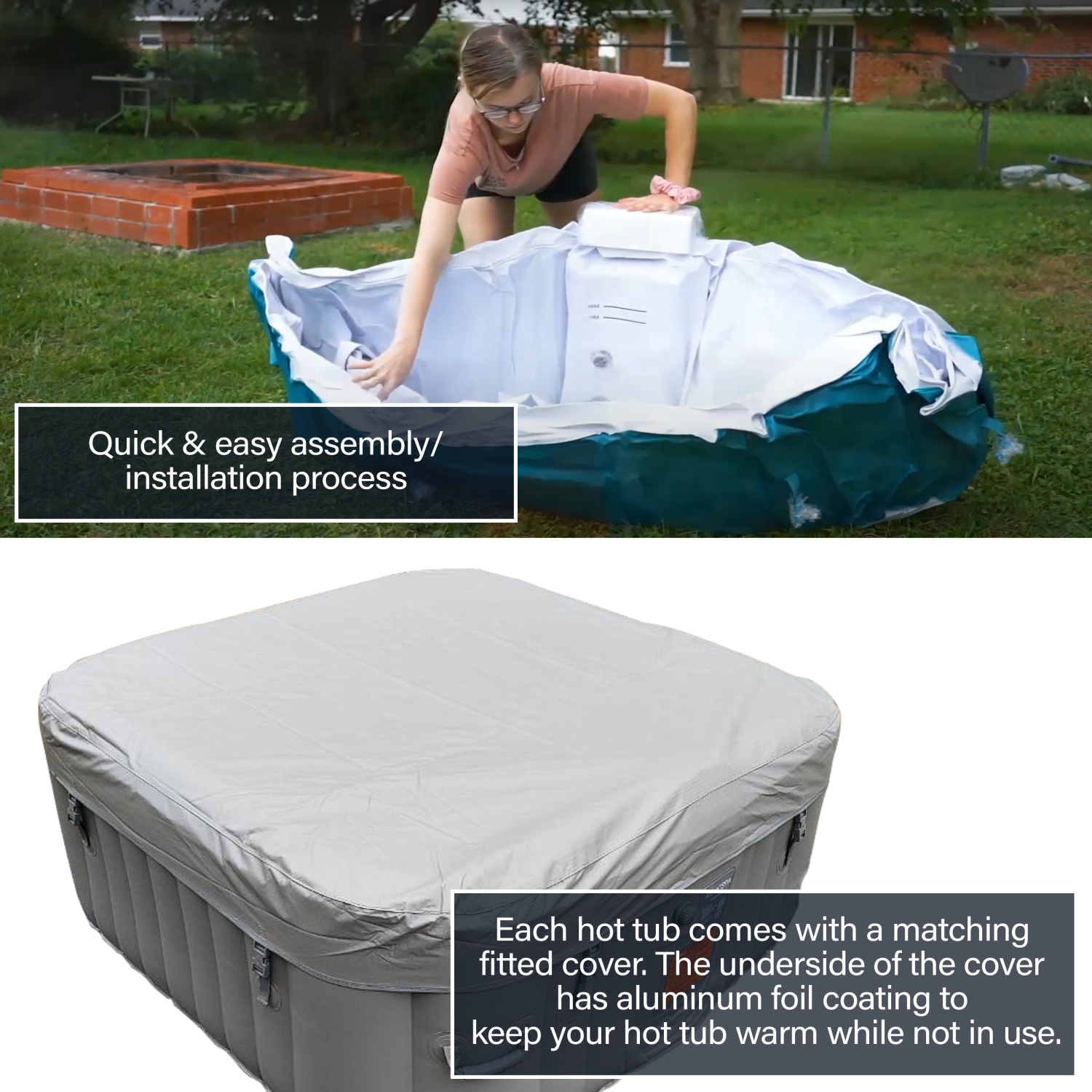 ALEKO HTISQ6GY Square Inflatable Jetted Hot Tub with Cover - 6 Person - 265 Gallon - Gray