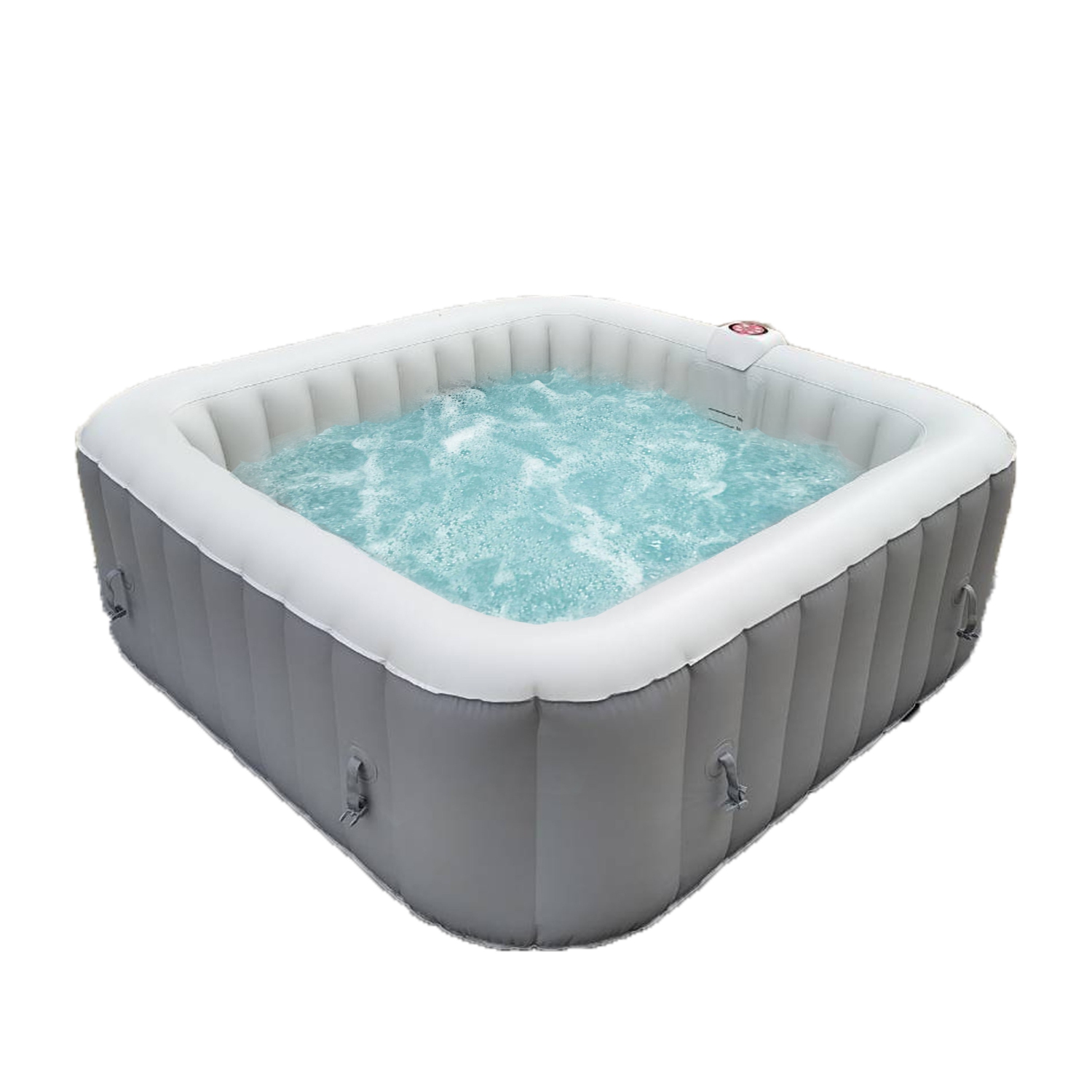 ALEKO HTISQ4WHGY Square Inflatable Jetted Hot Tub Spa With Cover - 4 Person - 160 Gallon - Gray