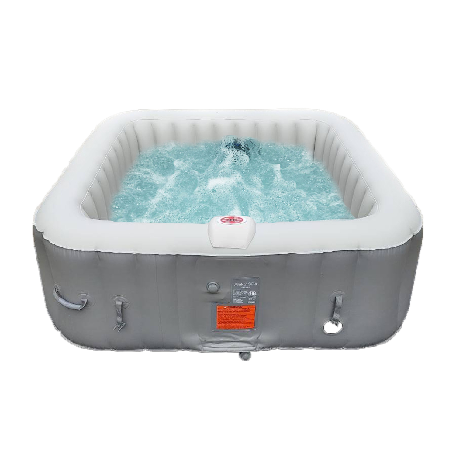 ALEKO HTISQ4WHGY Square Inflatable Jetted Hot Tub Spa With Cover - 4 Person - 160 Gallon - Gray