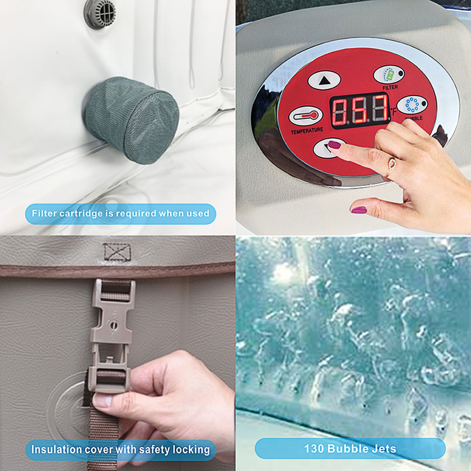 ALEKO HTISQ4WHGY Square Inflatable Jetted Hot Tub Spa With Cover - 4 Person - 160 Gallon - Gray