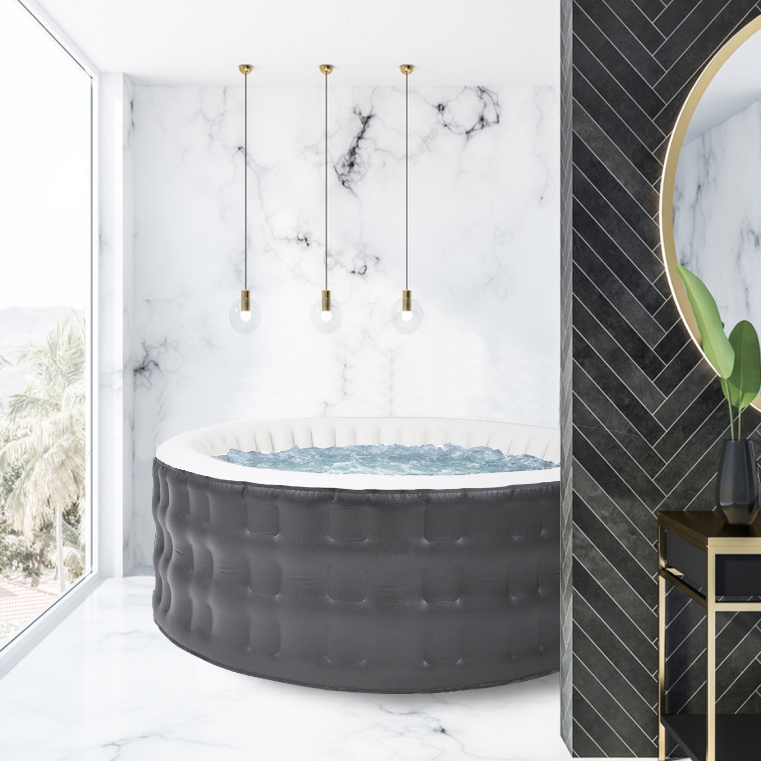 Spa gonflable rond avec couvercle HTIR4WHBR d’ALEKO - 4 personnes - 211 gallons - Brun