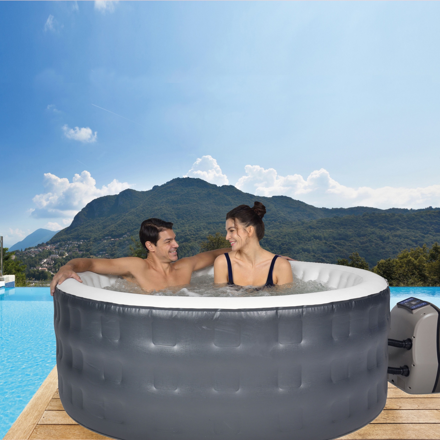 Spa gonflable rond avec couvercle HTIR4WHBR d’ALEKO - 4 personnes - 211 gallons - Brun
