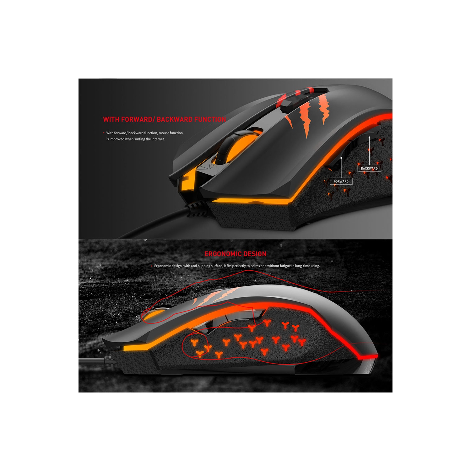 Havit USB2.0 wired 2400DPI with cool breathing Rainbow LED light design 6 buttons gaming mouse