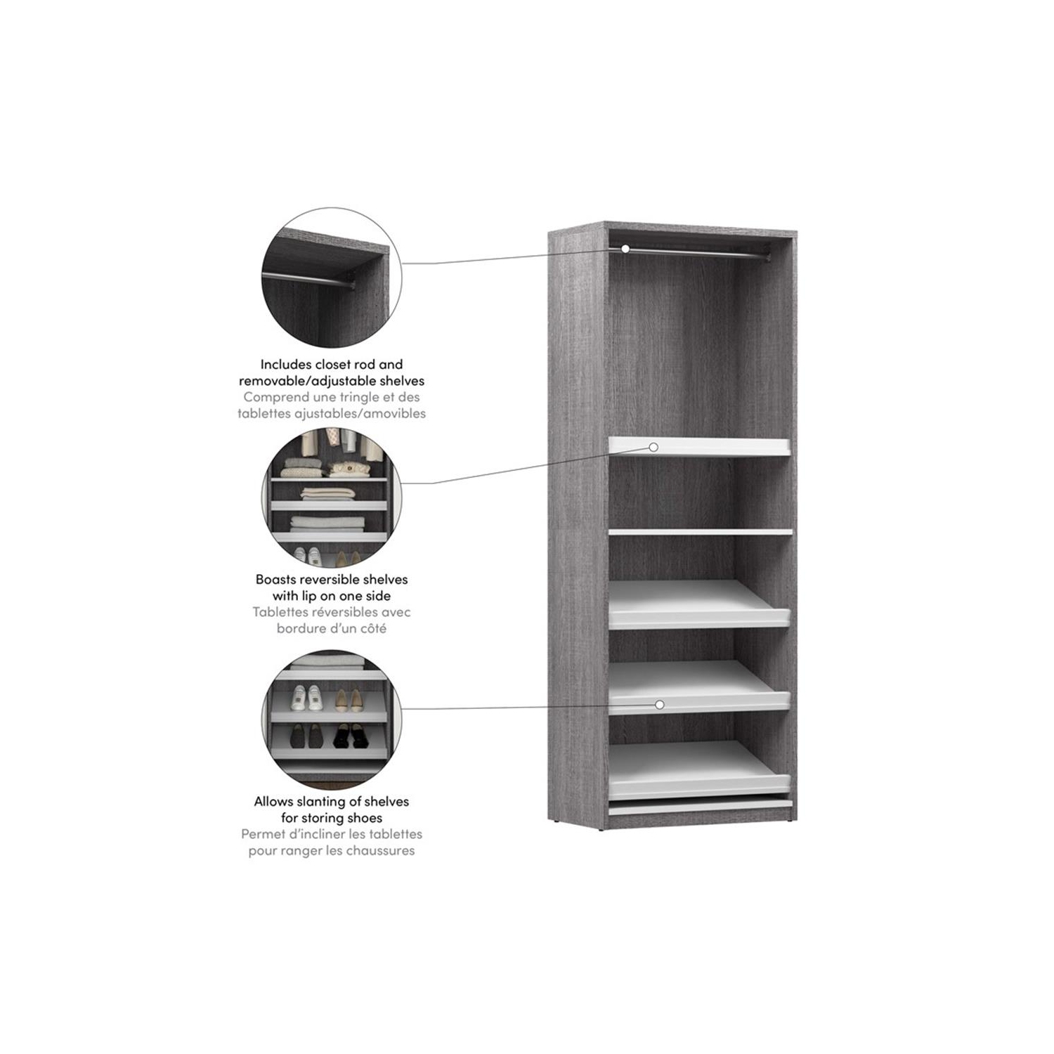 Organisateur de placard Cielo 29,5 po - Gris écorce et blanc