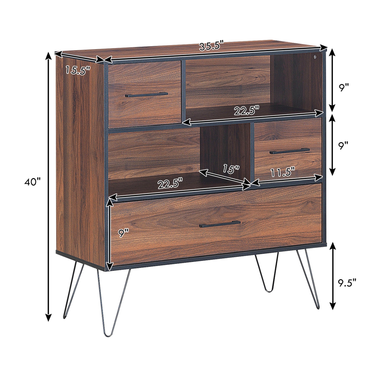 Costway Sideboard Storage Cabinet Multipurpose Display Unit w/Metal Leg & Drawers Walnut