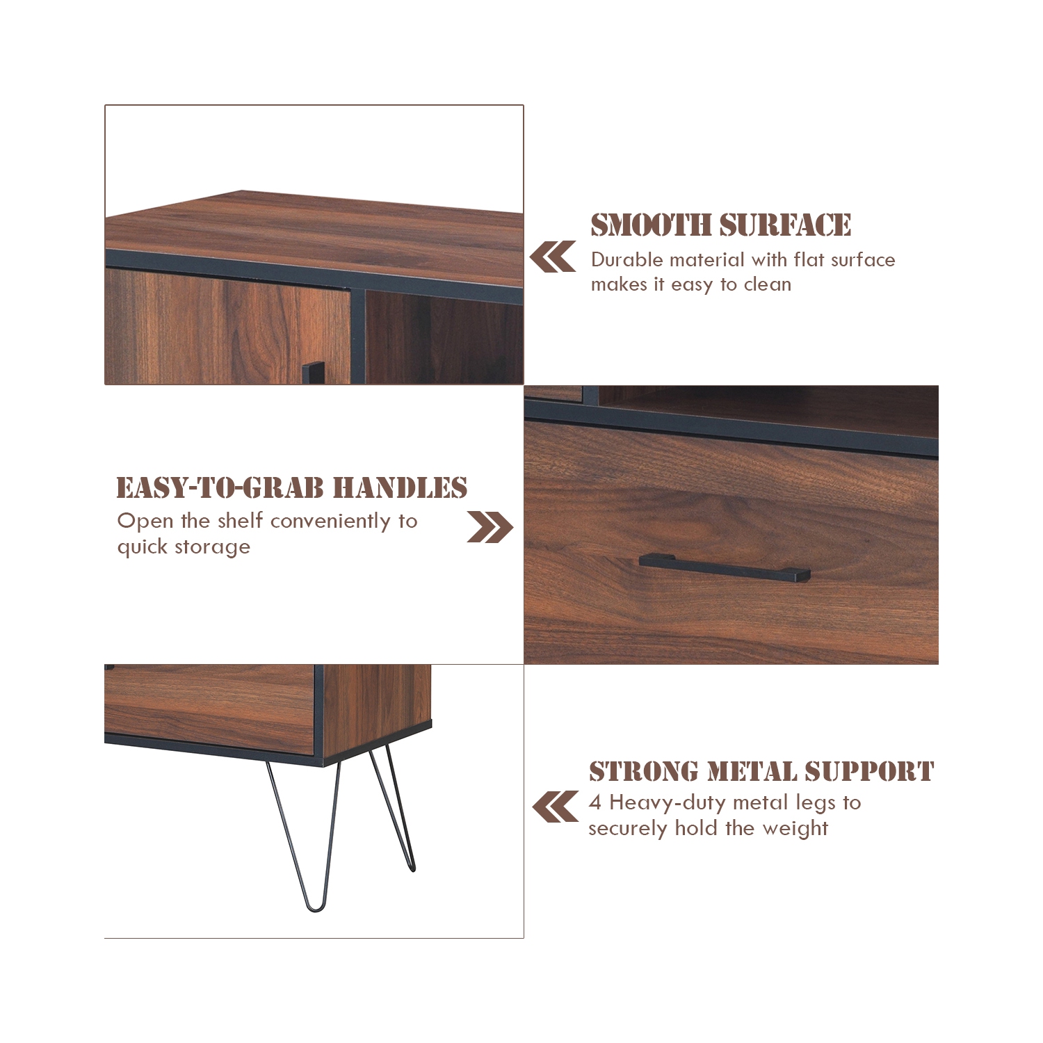 Costway Sideboard Storage Cabinet Multipurpose Display Unit w/Metal Leg & Drawers Walnut
