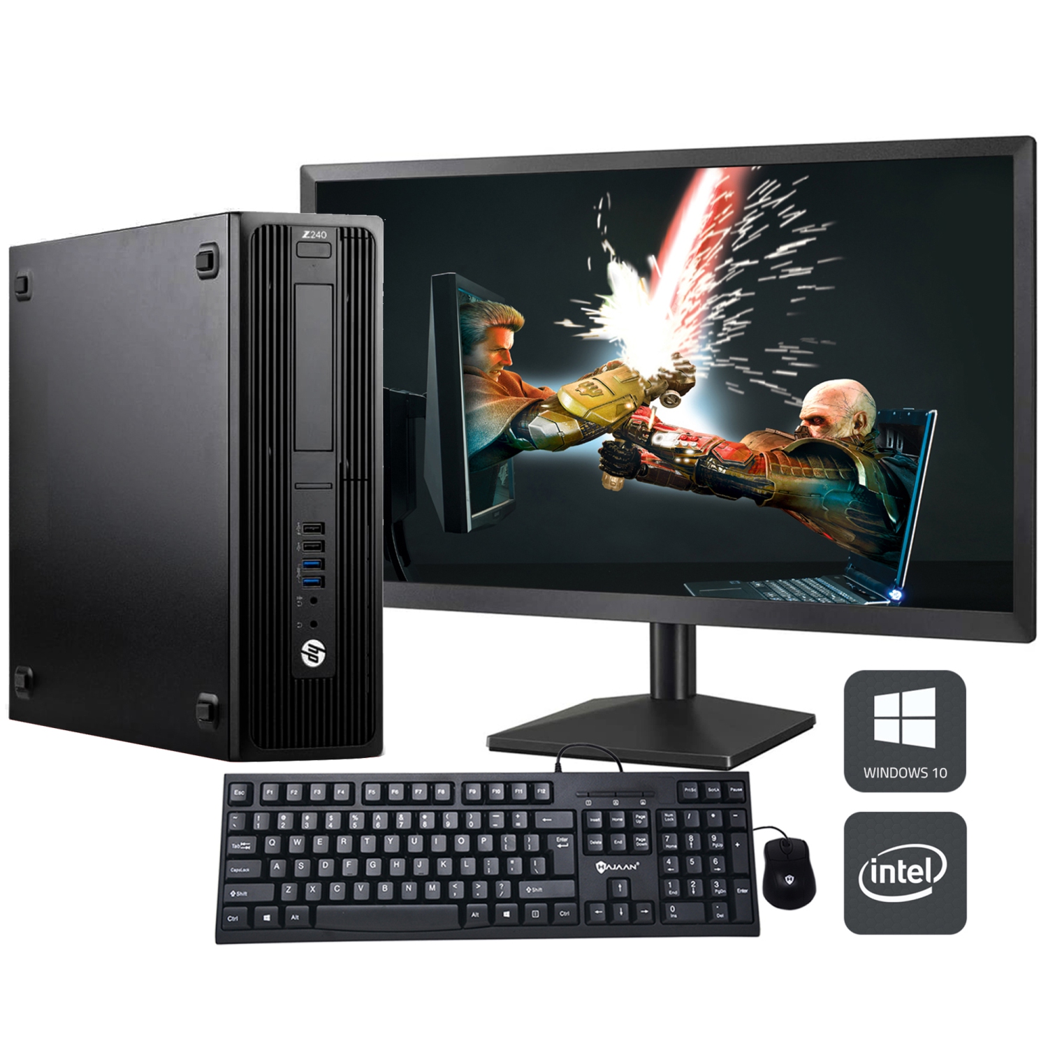 Refurbished (Good) - HP Z240 SFF Workstation Desktop Computer with 24" Monitor - Intel Core i7-6700 Processor 3.40 GHz 16GB RAM 512GB SSD Windows 10 Pro WiFi