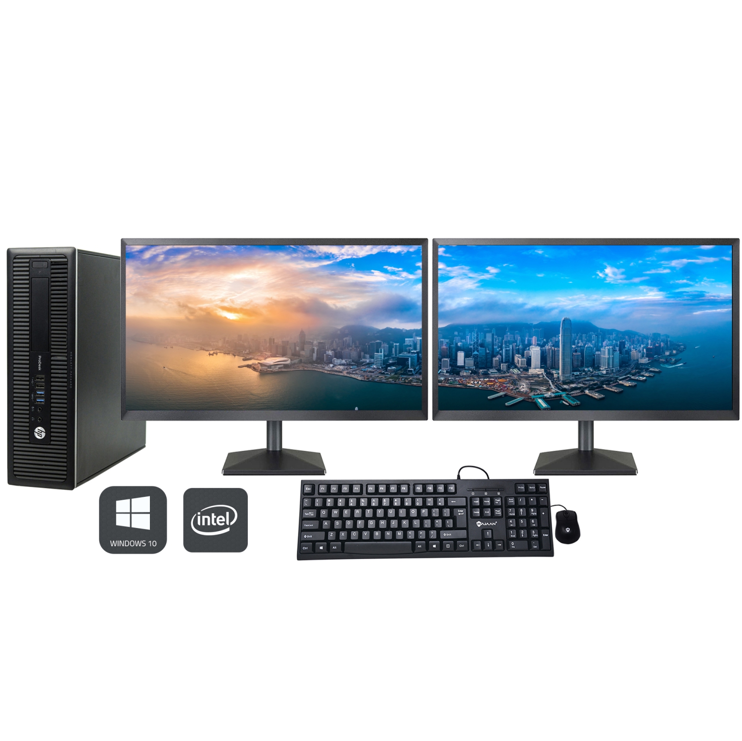 Refurbished (Good) - HP ProDesk 600 G1 SFF Desktop Computer with Dual (2) 27" Monitor - Intel Core i7-4770 Processor 3.40 GHz 32GB RAM 1TB SSD Windows 10 Pro WiFi