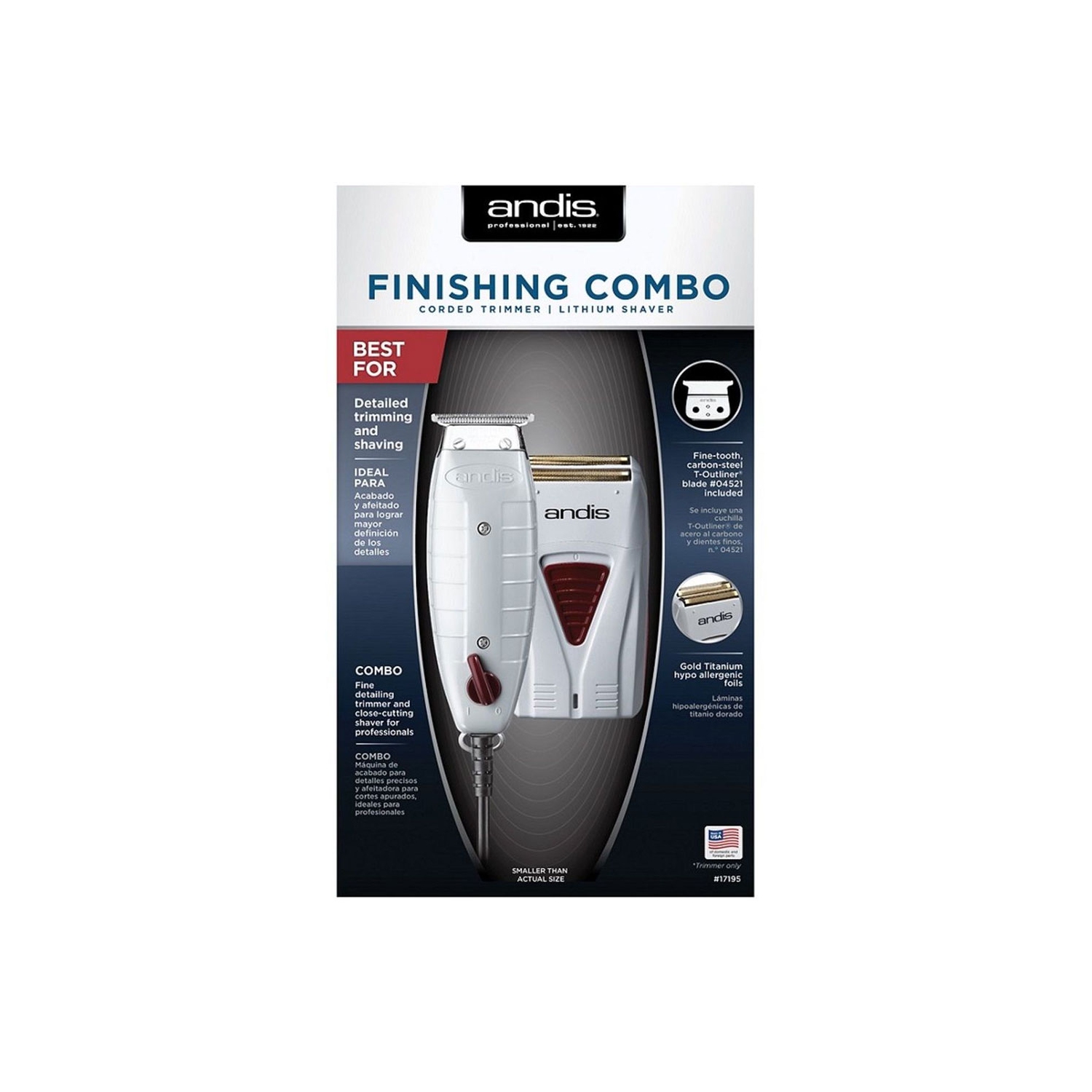 Andis Finishing Combo Detailed Gold Foil Shaver Fine Tooth T-Outliner Trimmer