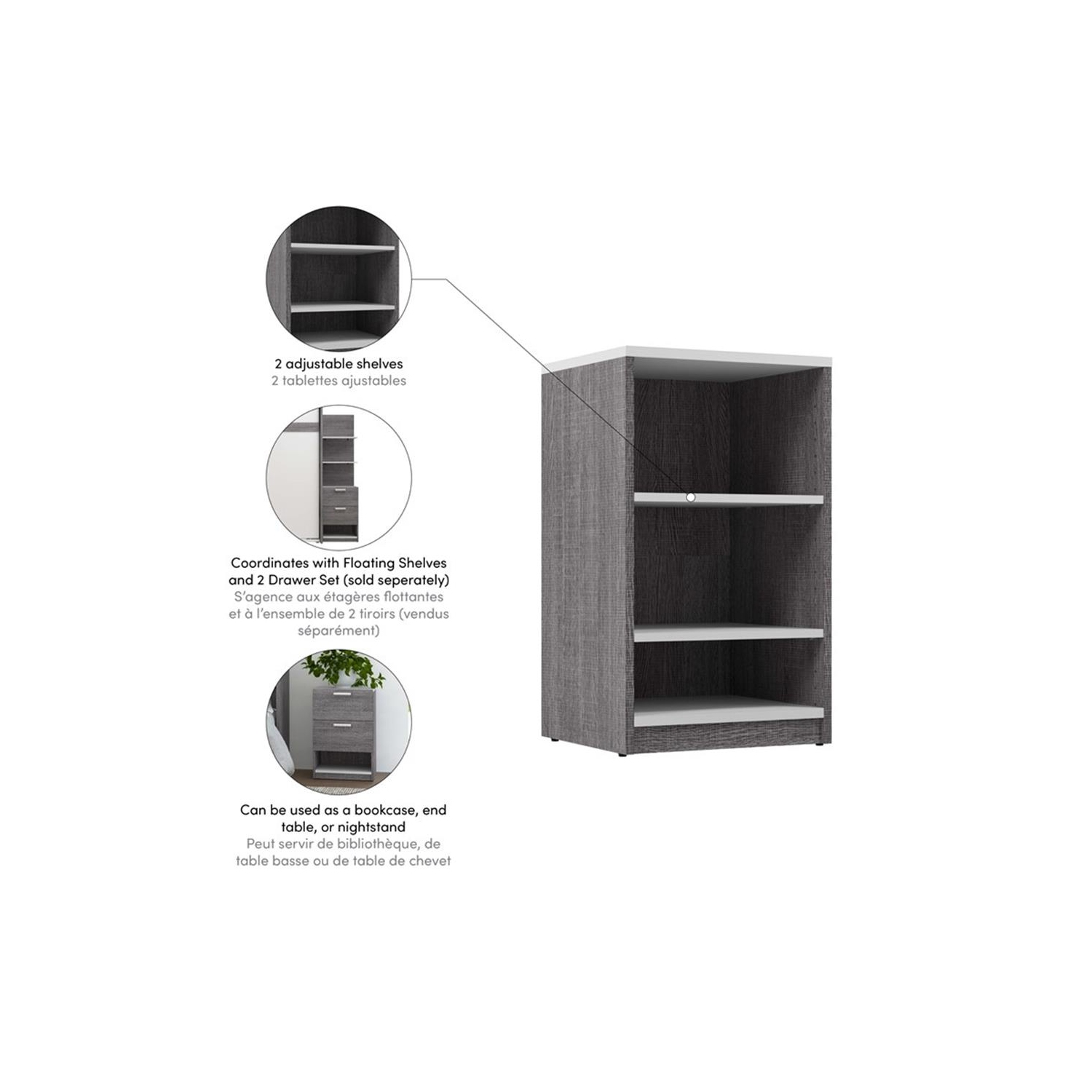 Cielo 19,5“ unité de stockage basse - Gris écorce et blanc