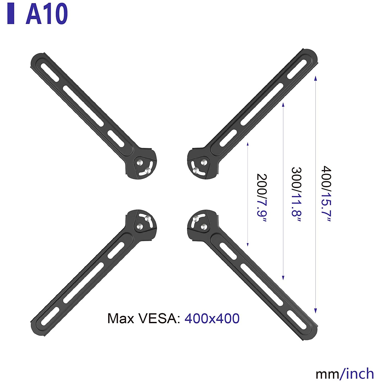 Adaptateur VESA en acier pour téléviseurs et moniteurs jusqu’à 400 x 400 avec trousse d’extension sa-A10