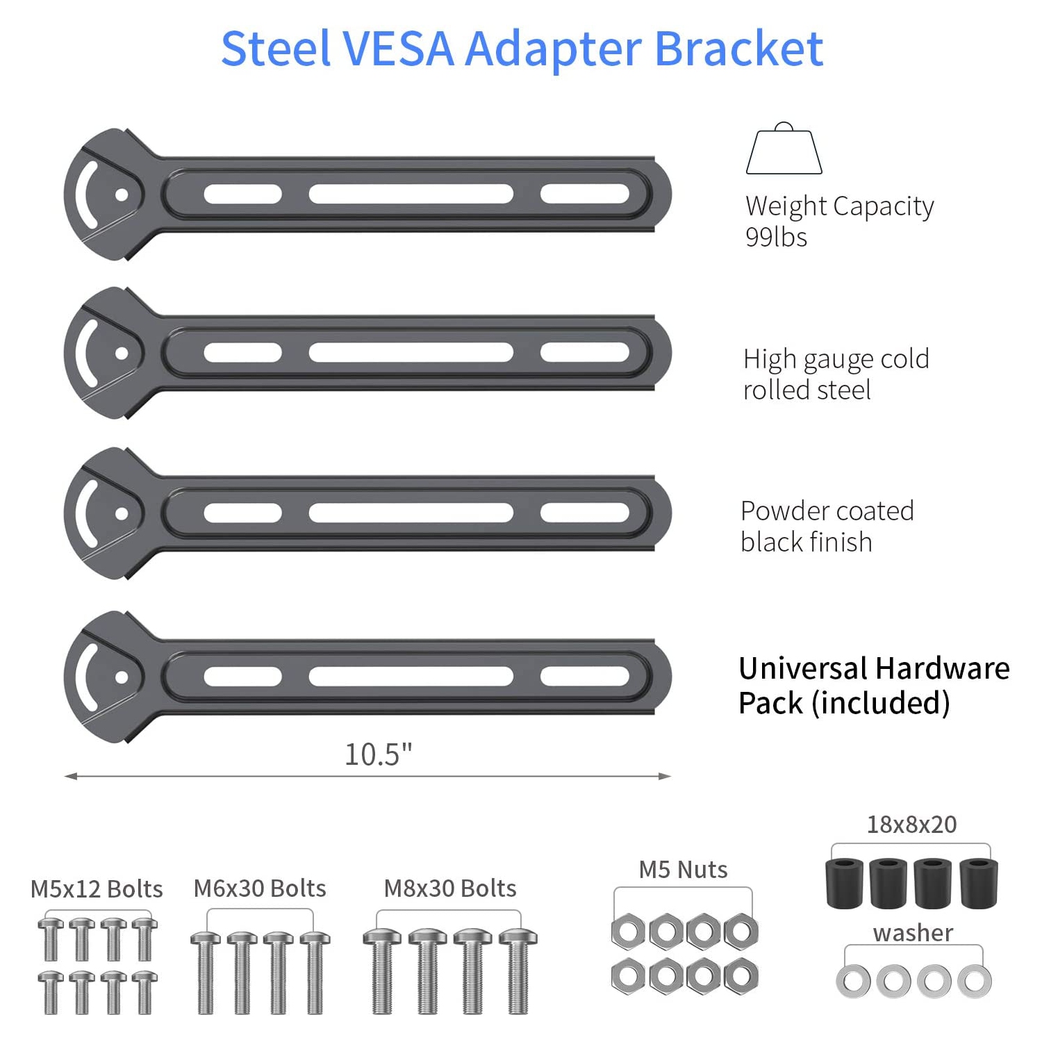Adaptateur VESA en acier pour téléviseurs et moniteurs jusqu’à 400 x 400 avec trousse d’extension sa-A10