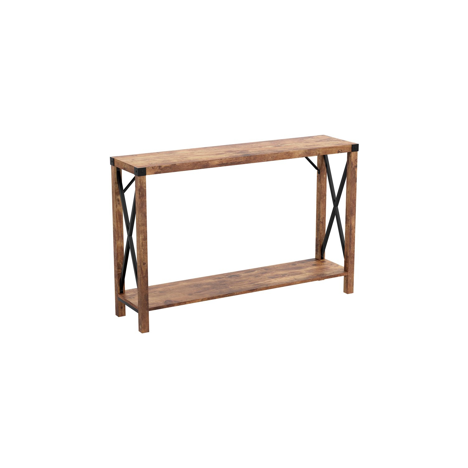 Console Table 46L Brown Reclaimed Wood 1 Shelf Metal Sides