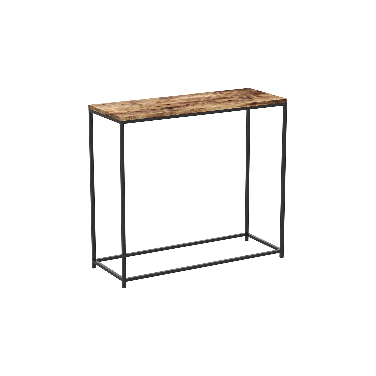 Console Table 31L Brown Reclaimed Wood Black Metal