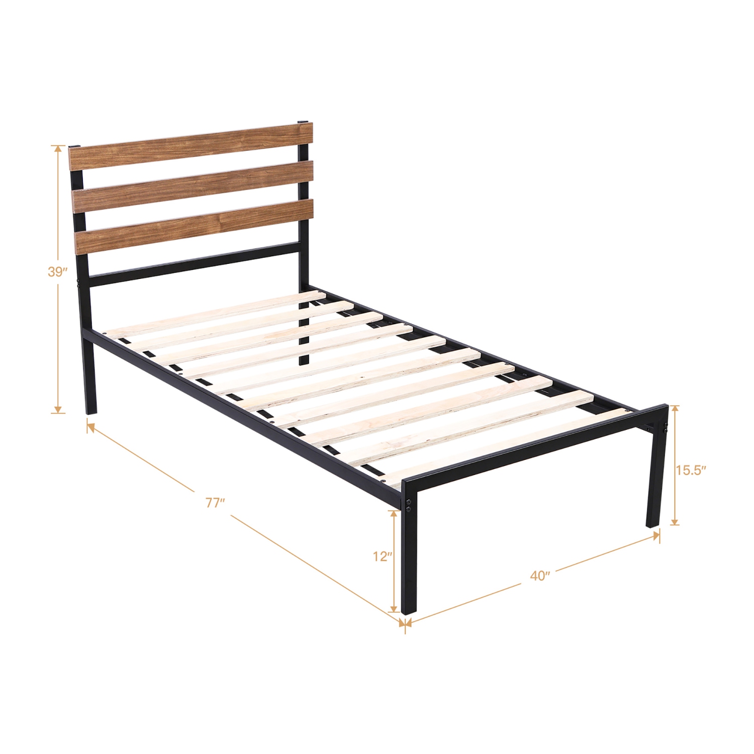 Costway Twin Size Metal Platform Bed Frame Mattress Foundation wooden Headboard
