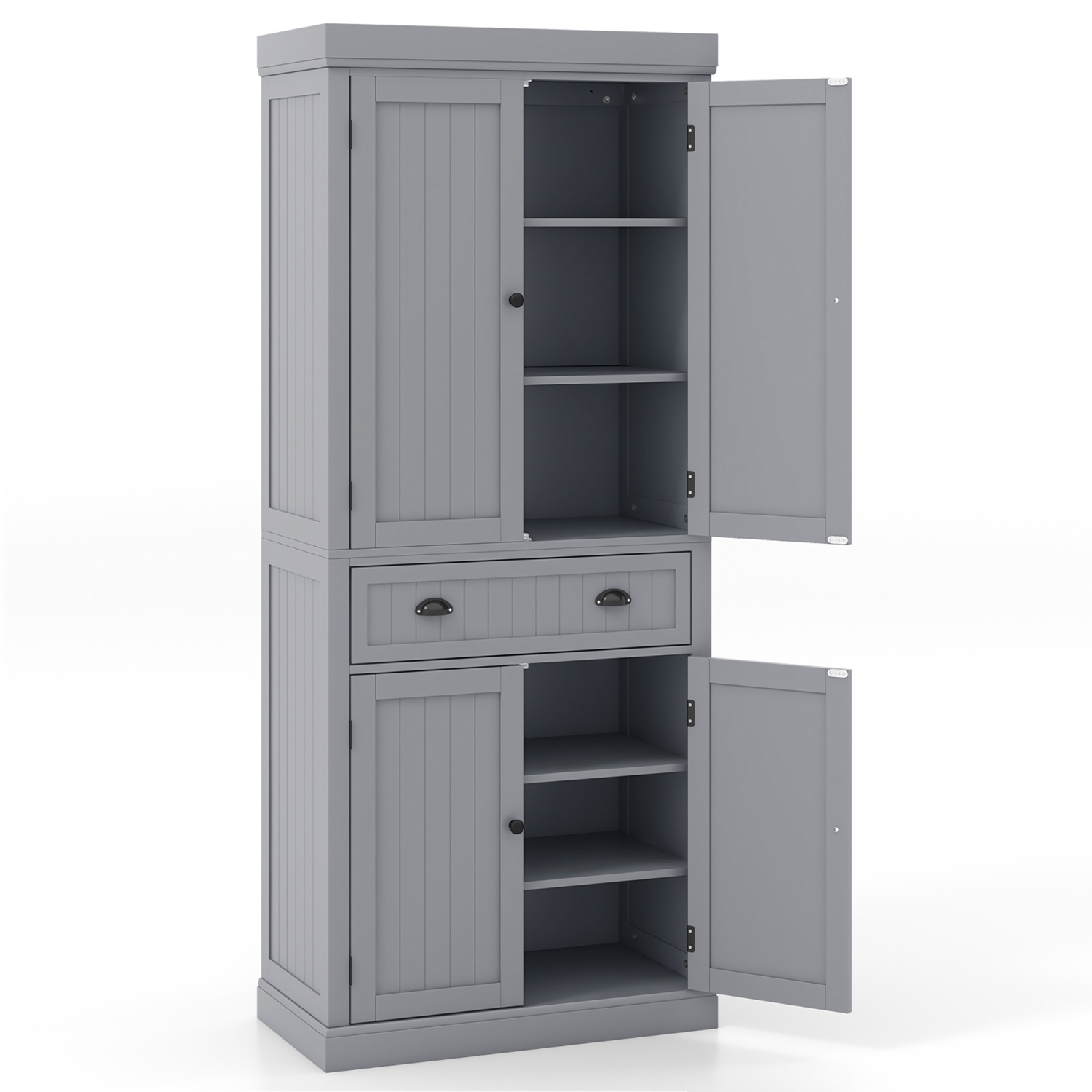 Gymax 72'' Kitchen Pantry Storage Cabinet Tall Freestanding Cupboard w/ 4 Doors Large Drawer Gray