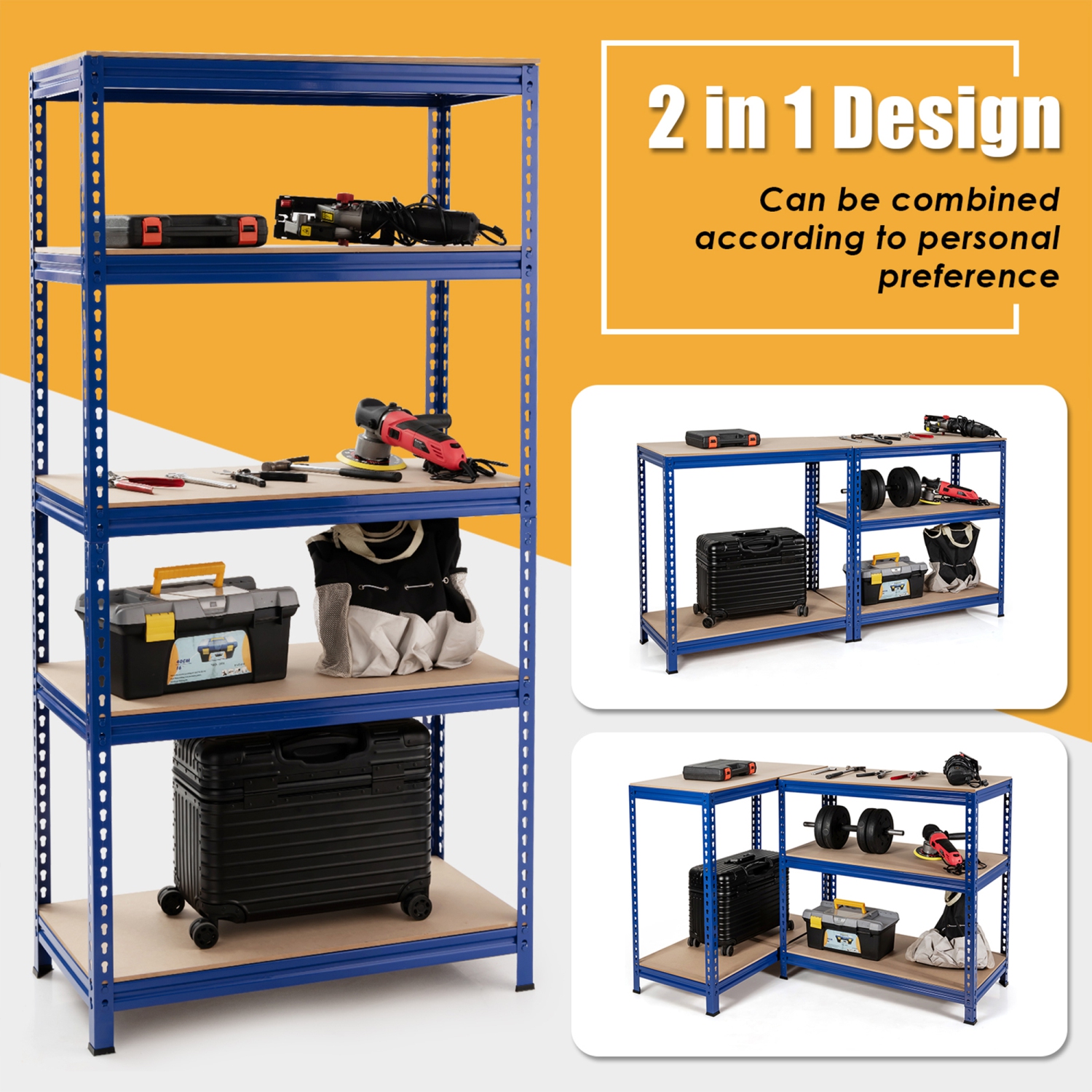 Gymax 73'' Metal 5-Tier Garage Storage Rack Shelf Freestanding w/ Adjustable Unit Blue