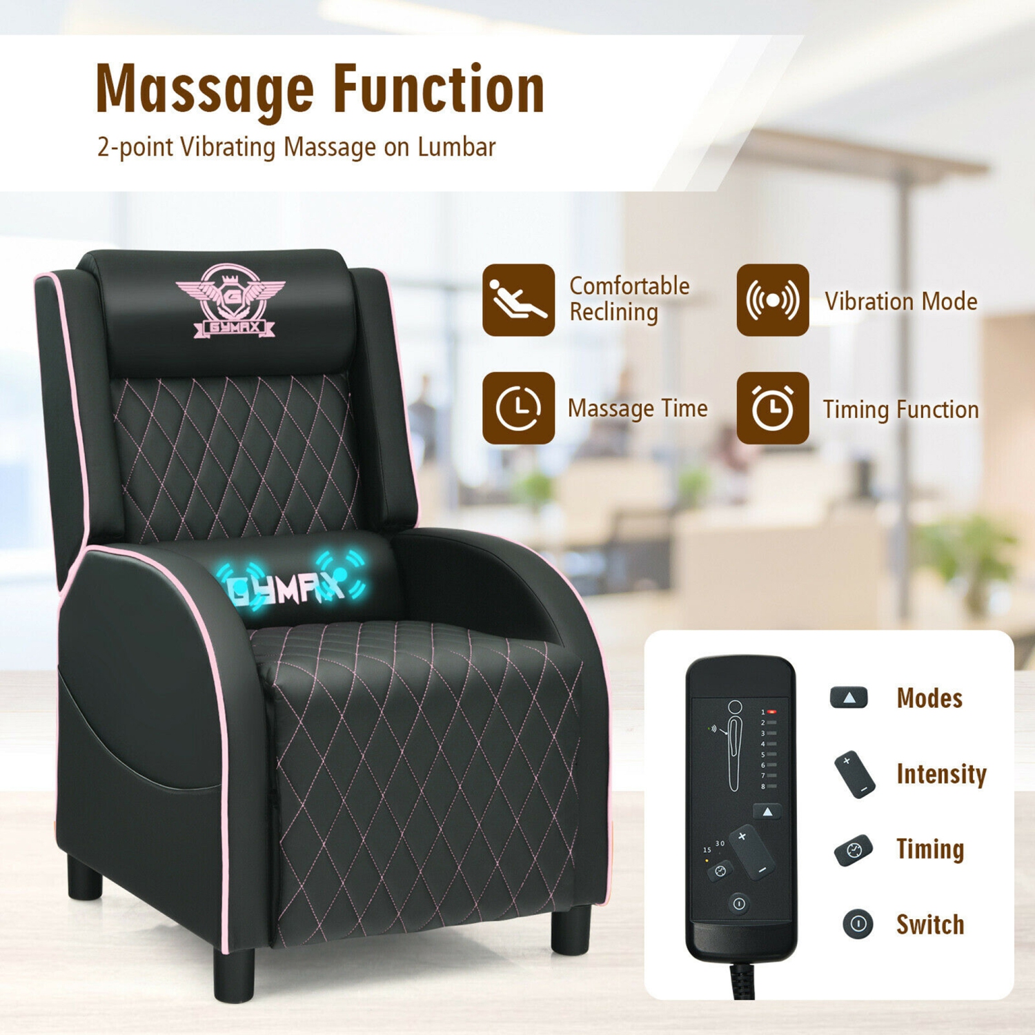 Gymax Massage Gaming Recliner Chair Leather Single Sofa Home Theater Seat