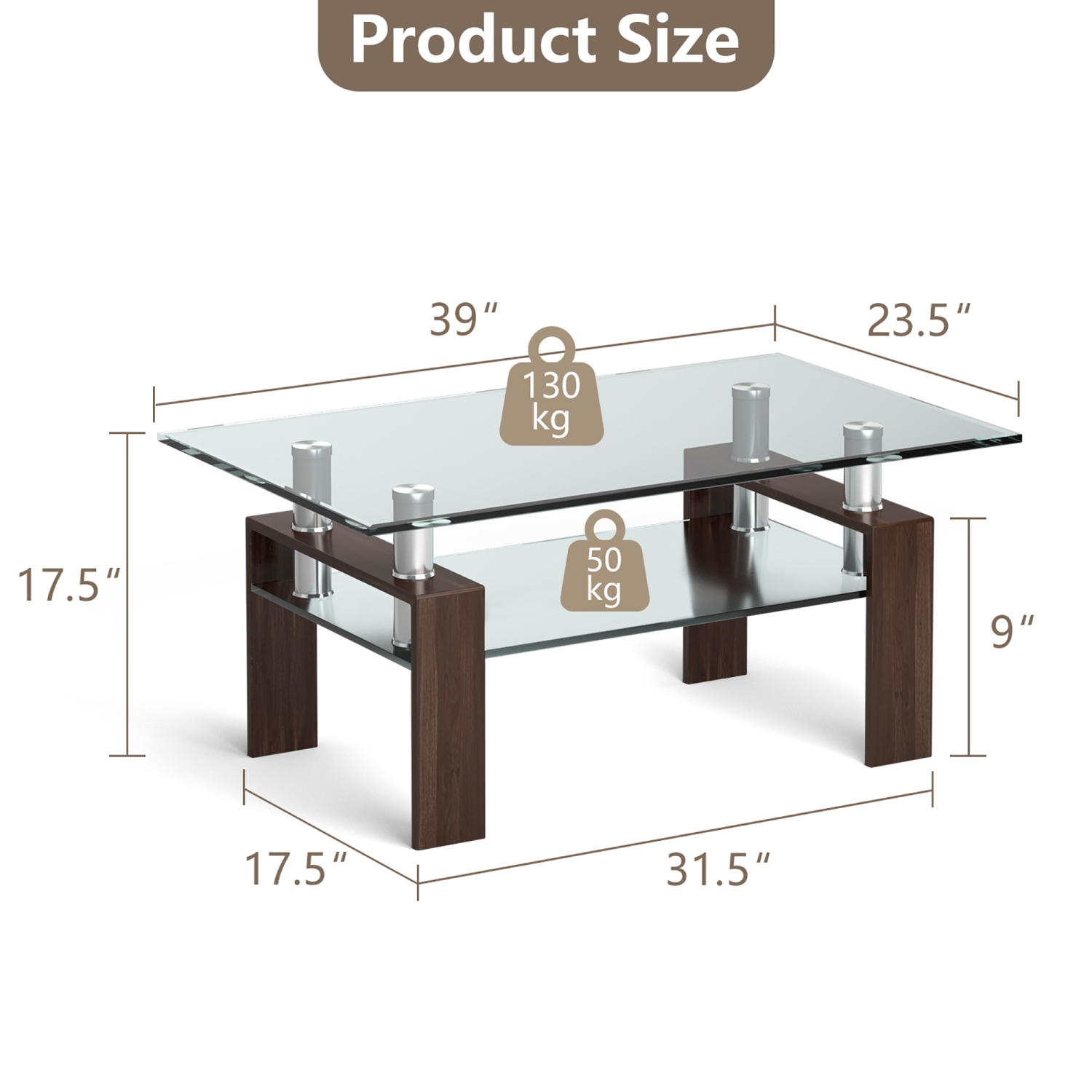 Costway Rectangle Glass Coffee Table Metal Legs End Table Livingroom