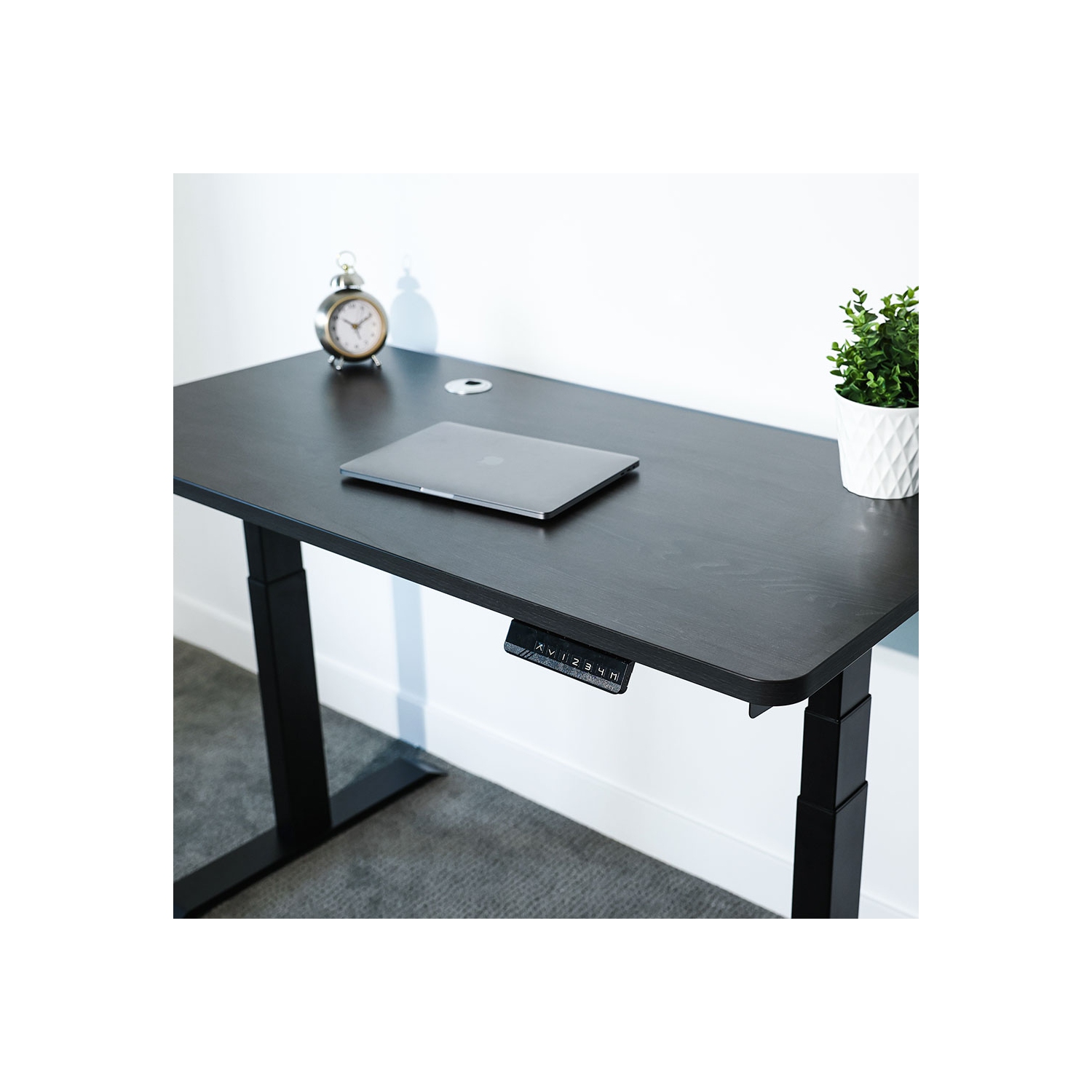 MotionGrey Height Adjustable German Electric Dual Motors Sit to Stand Computer Home Table and Office Standing Desk - Black Frame with Tabletop