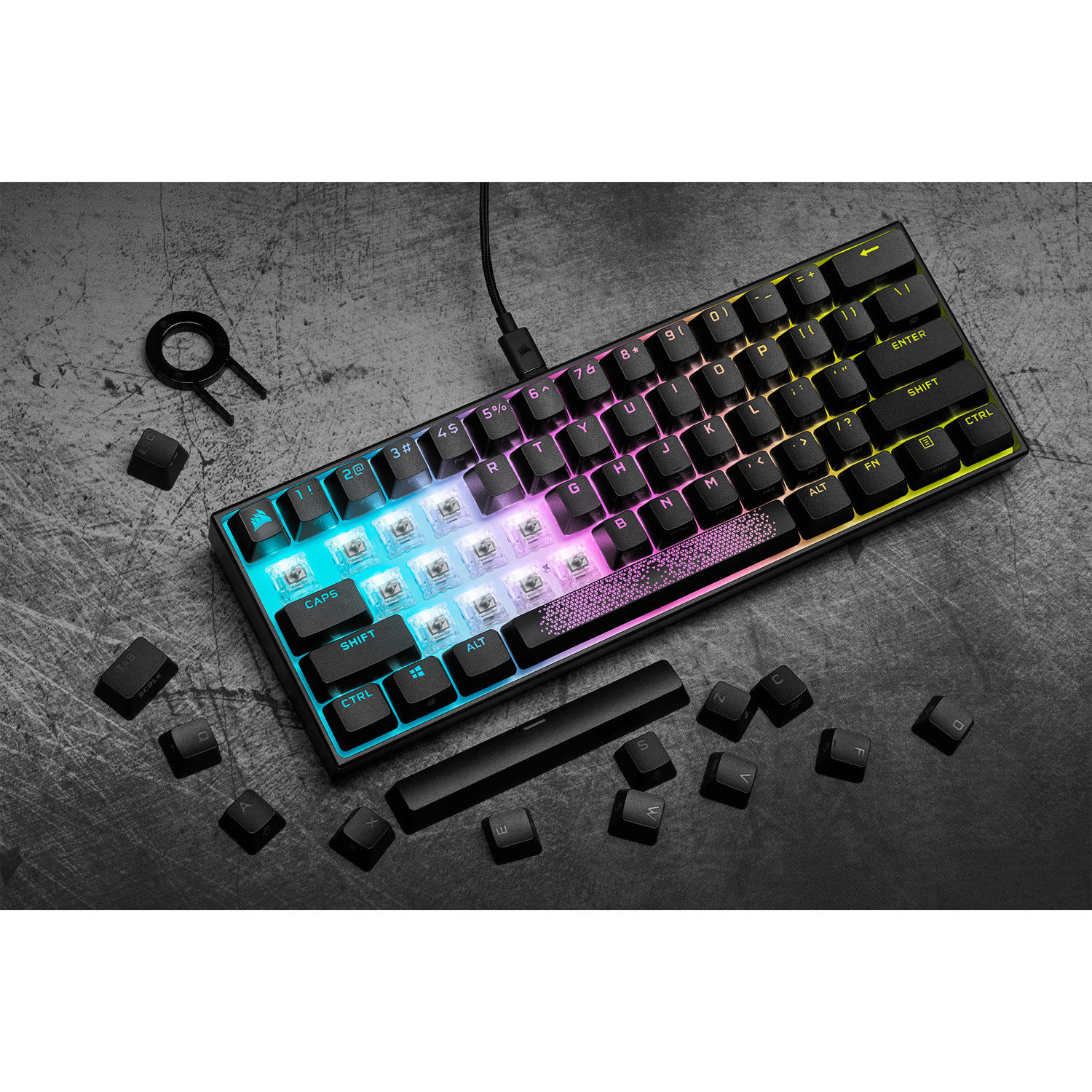 Corsair K65 Mini Backlit Mechanical Cherry MX Speed RGB Silver Gaming Keyboard - Black