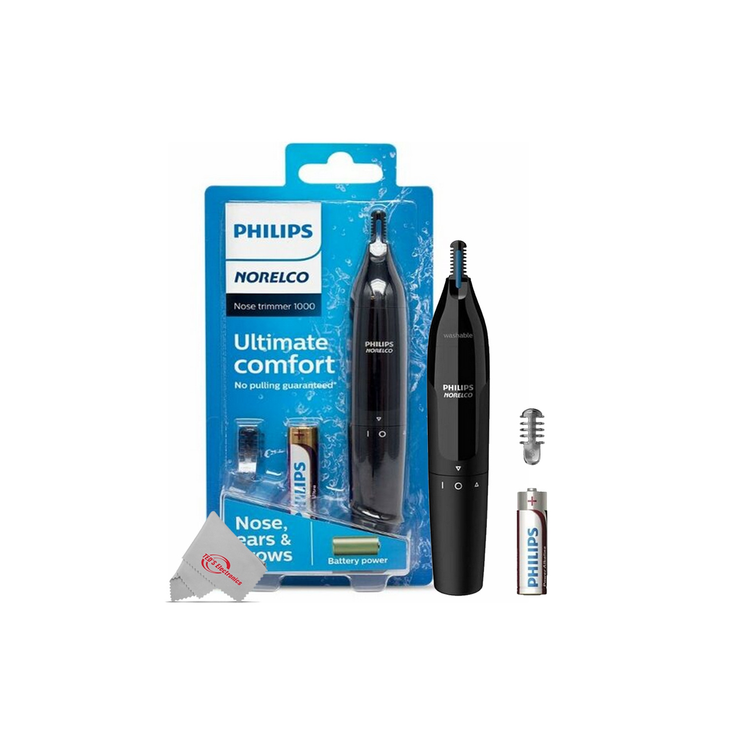 Philips Norelco Ultimate Comfort Nose Trimmer 1000 Battery Powered NT1605/60 for Nose, Ear, and Eyebrows