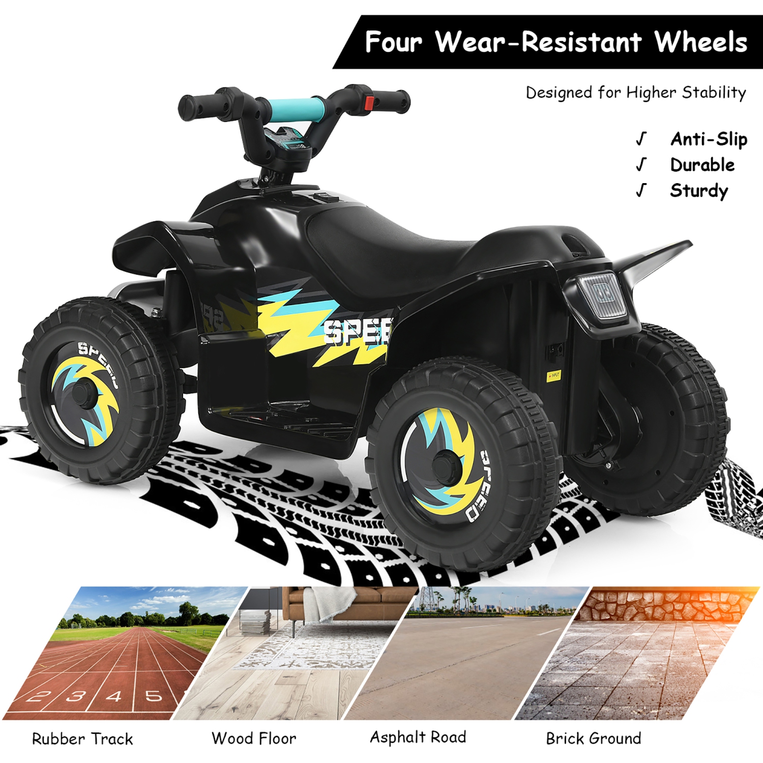 Jouet porteur électrique de 6 V pour enfants ATV 4 de Costway avec roues pour jeunes enfants, avant et arrière
