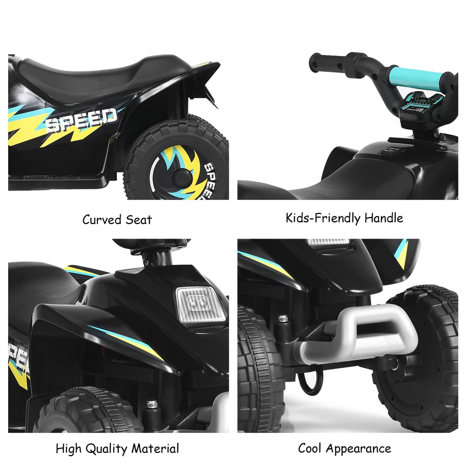 Jouet porteur électrique de 6 V pour enfants ATV 4 de Costway avec roues pour jeunes enfants, avant et arrière