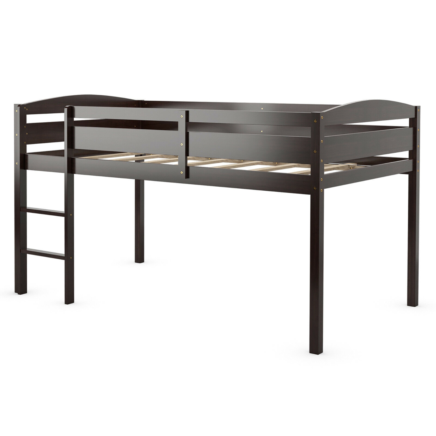 Costway Twin Low Loft Bunk Junior Bed Bedroom Wooden Guard Rail Ladder