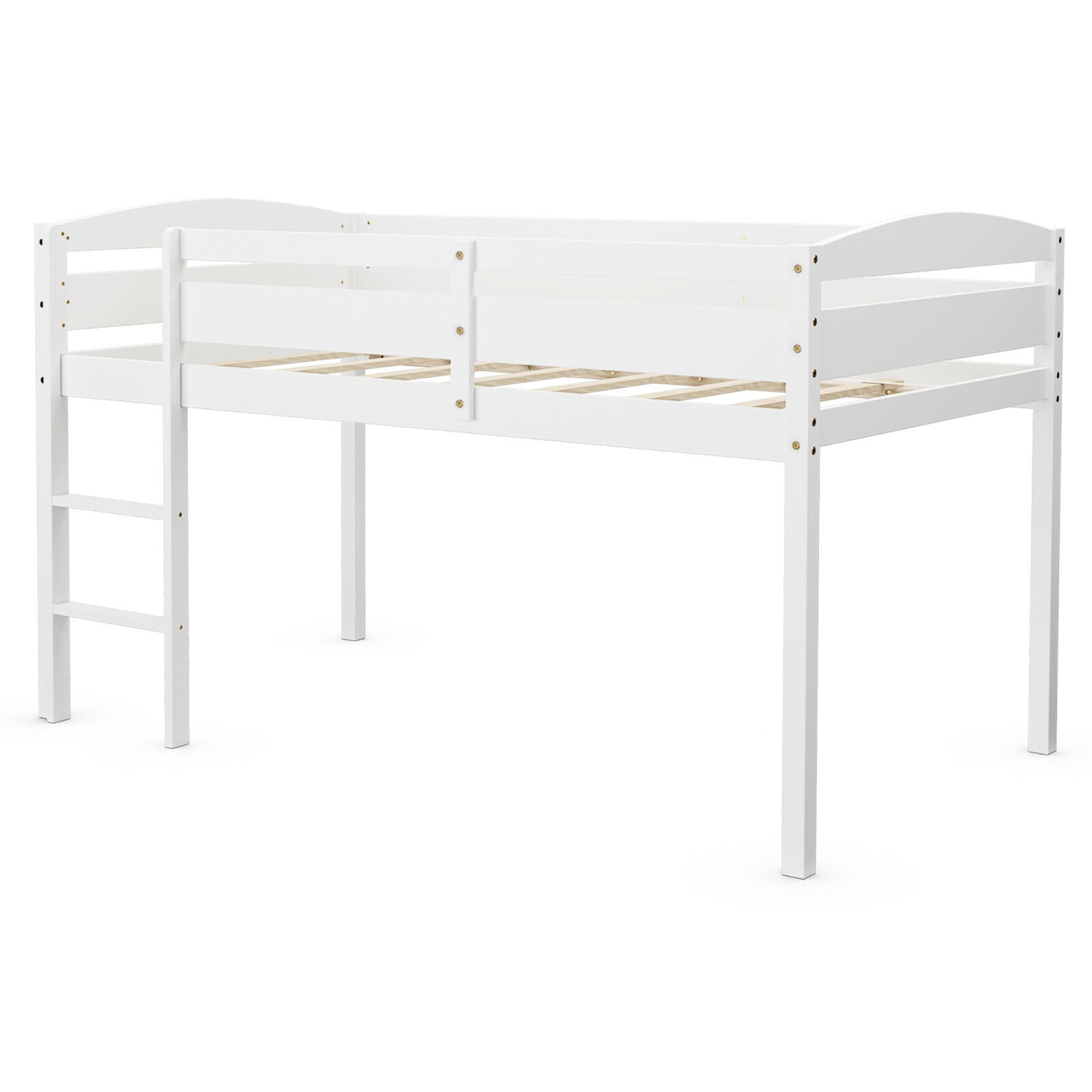 Costway Twin Low Loft Bunk Junior Bed Bedroom Wooden Guard Rail Ladder