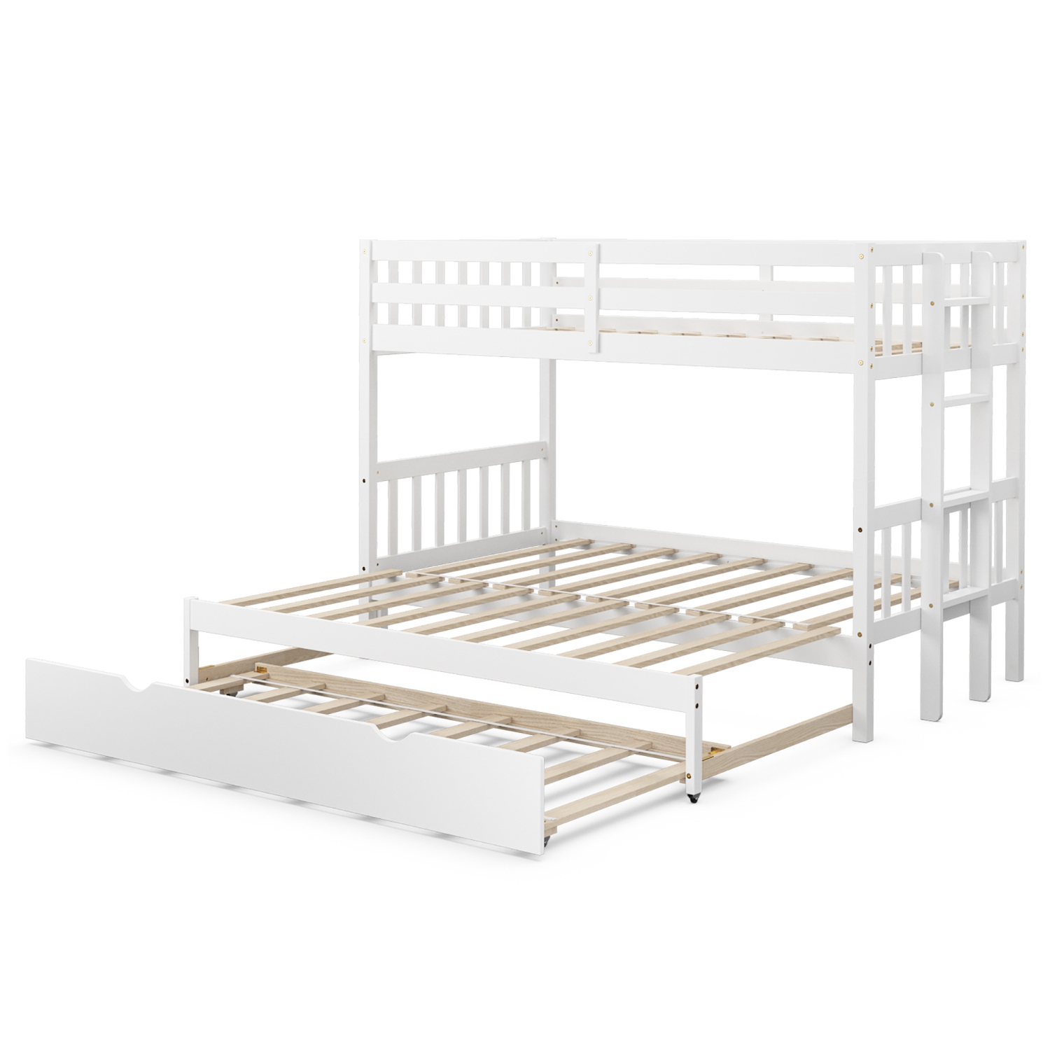 Costway Twin Over Twin Pull-Out Bunk Bed with Trundle Wooden Ladder