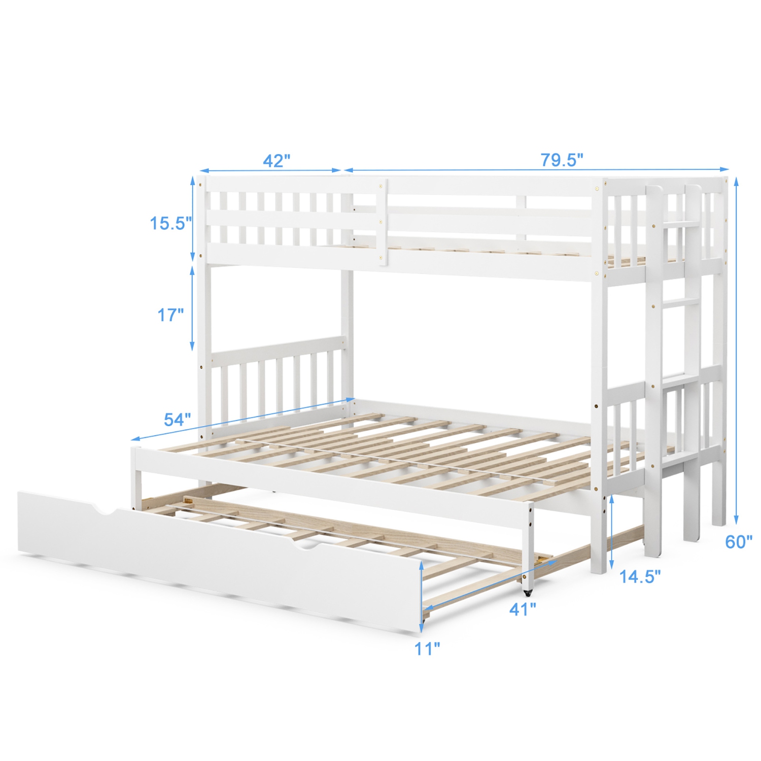 Costway Twin Over Twin Pull-Out Bunk Bed with Trundle Wooden Ladder