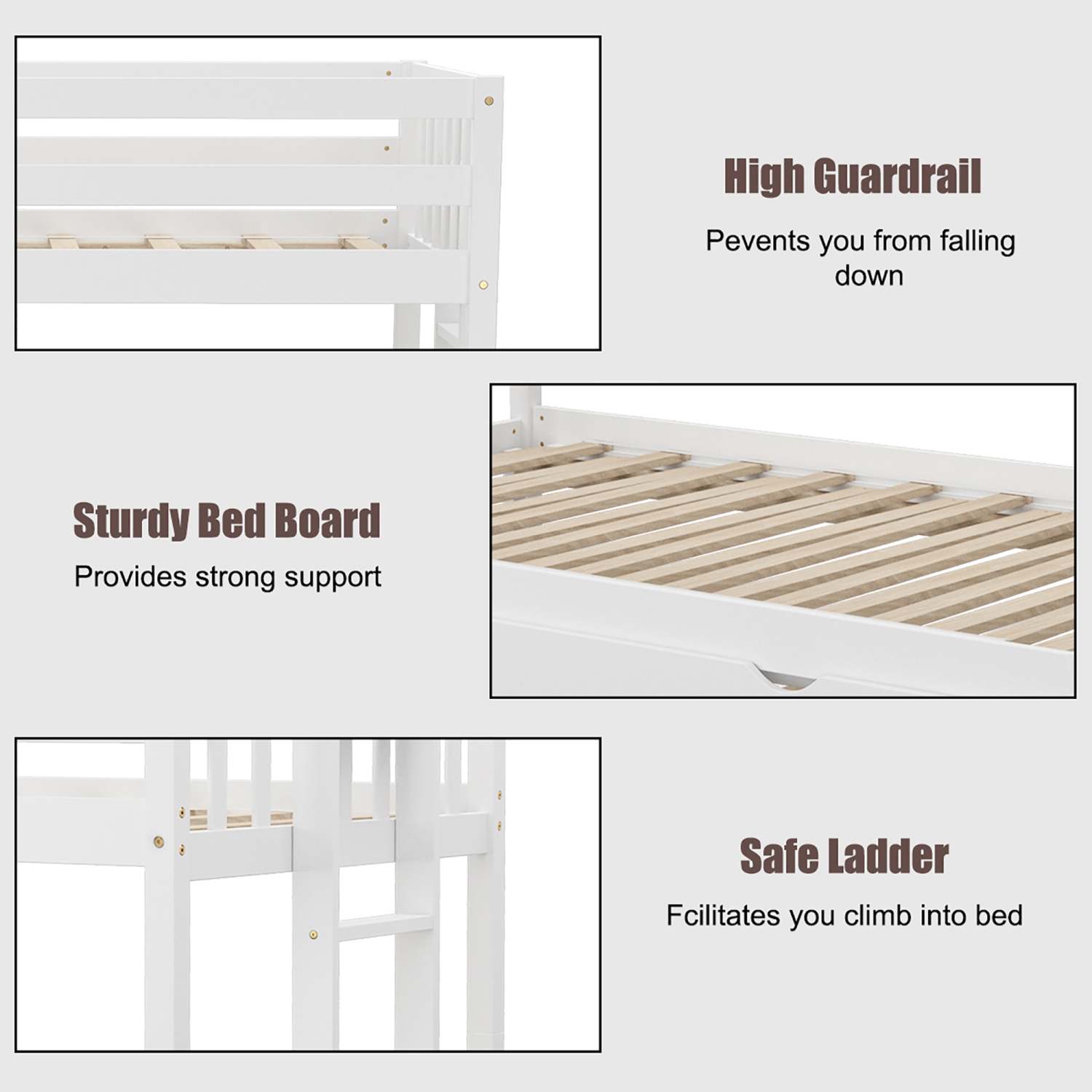 Costway Twin Over Twin Pull-Out Bunk Bed with Trundle Wooden Ladder
