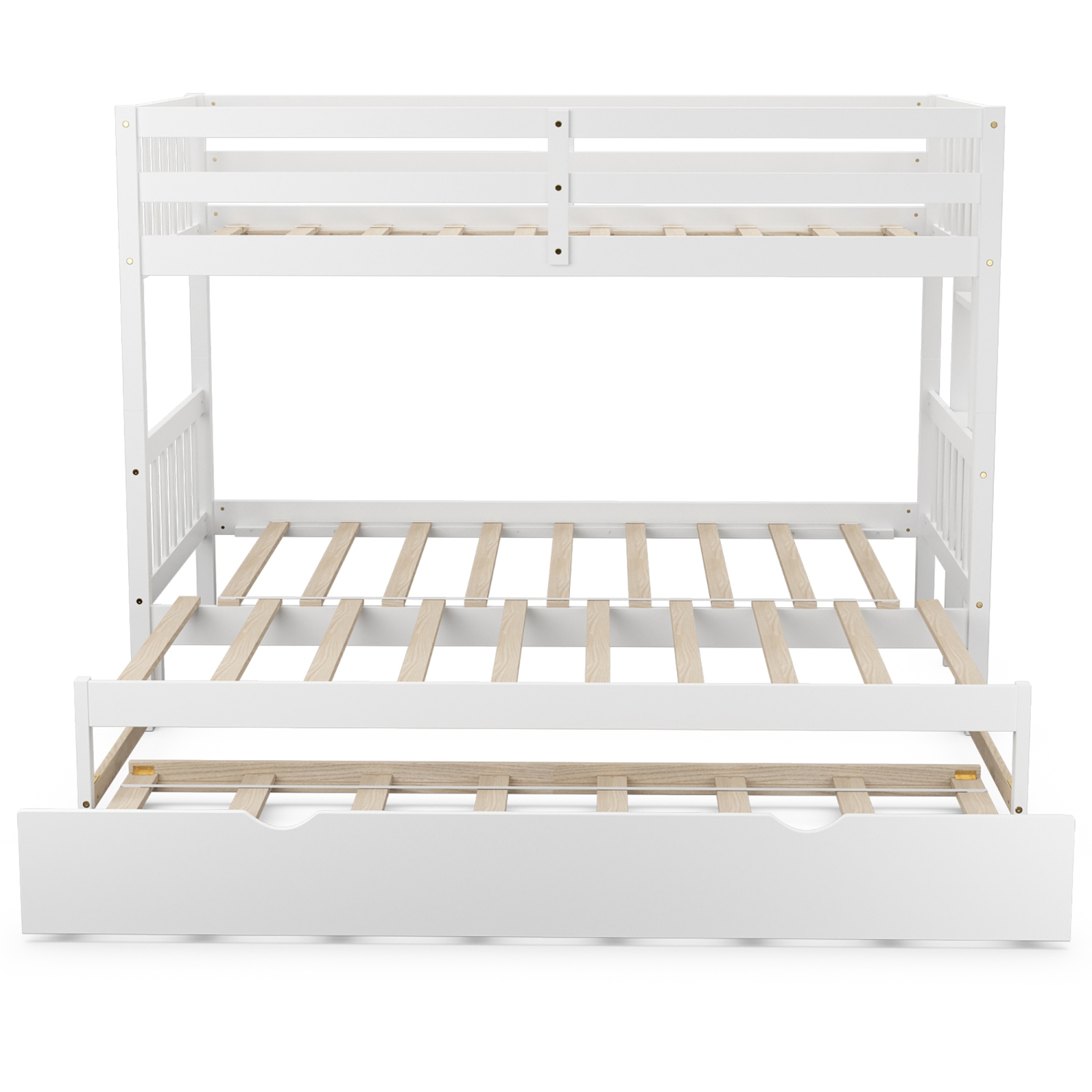 Costway Twin Over Twin Pull-Out Bunk Bed with Trundle Wooden Ladder
