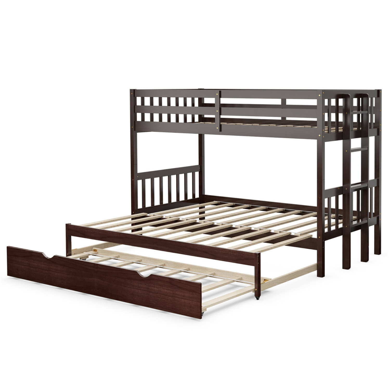 Costway Twin Over Twin Pull-Out Bunk Bed with Trundle Wooden Ladder