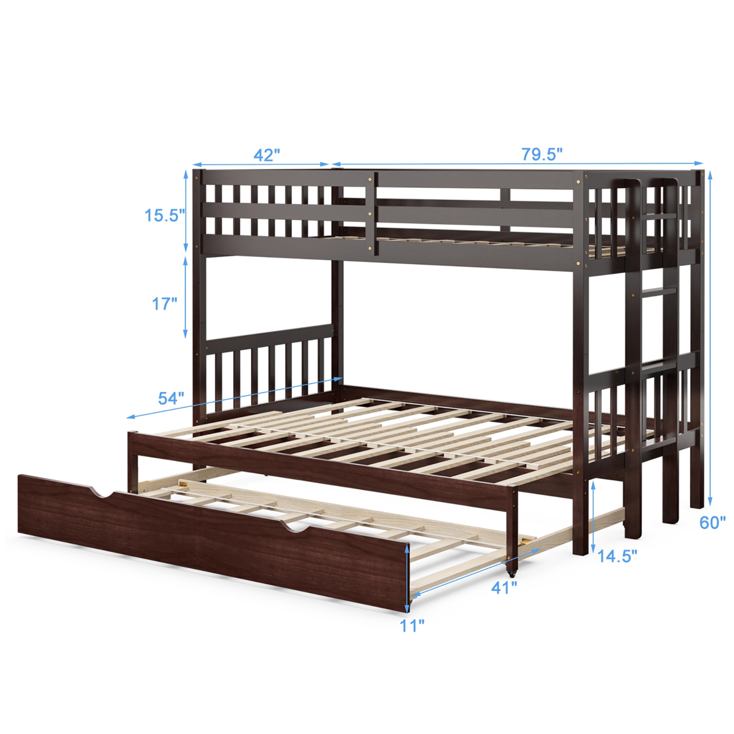 Costway Twin Over Twin Pull-Out Bunk Bed with Trundle Wooden Ladder