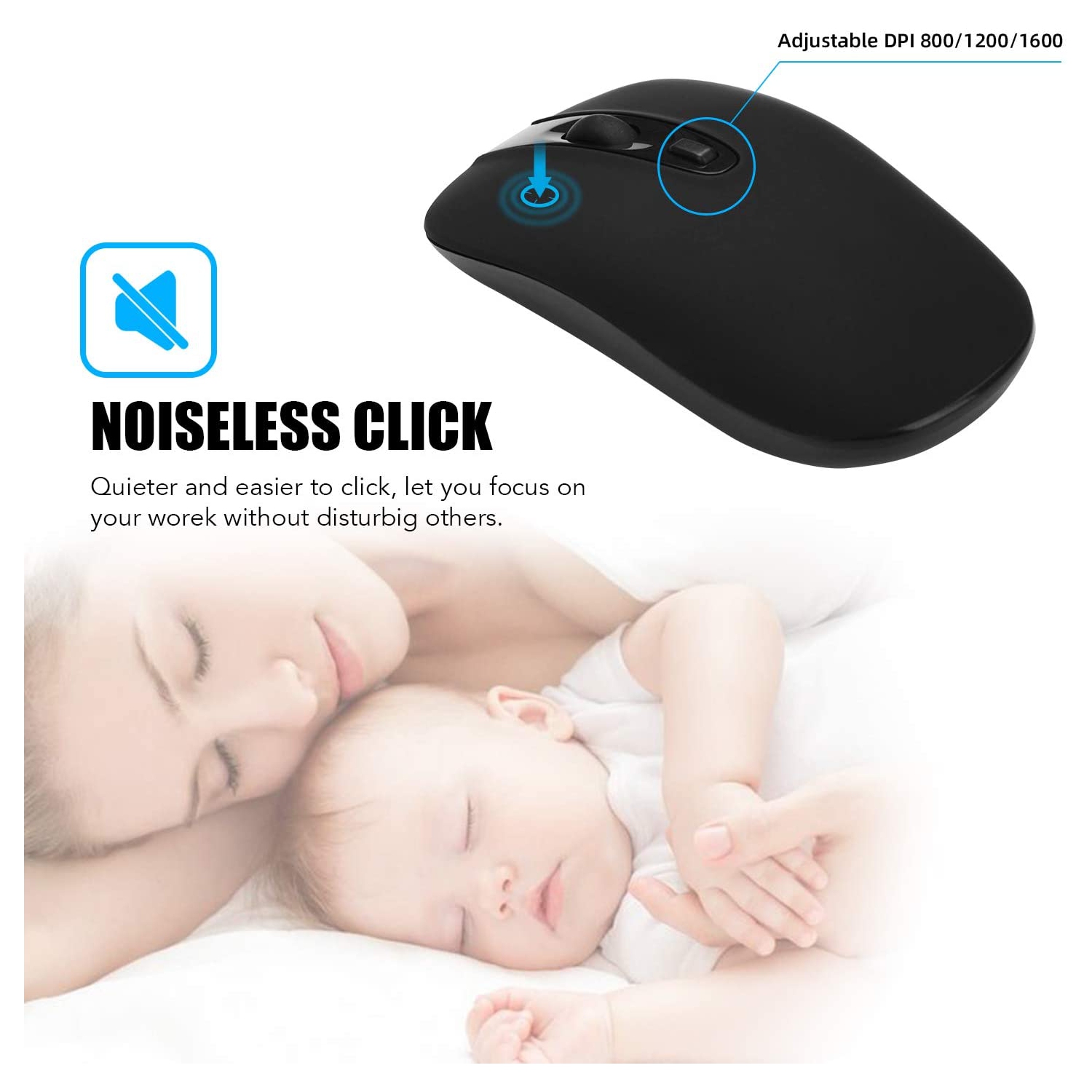 Wireless Computer Mouse, Cimetech 2.4G Slim Cordless Mouse Less Noise for Laptop Ergonomic Optical with Nano Receiver USB Mouse for Laptop, Deskbtop,