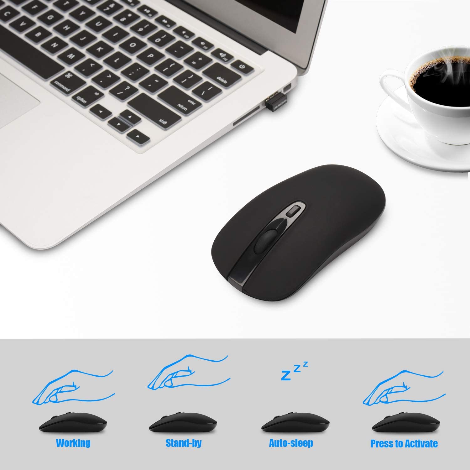Wireless Computer Mouse, Cimetech 2.4G Slim Cordless Mouse Less Noise for Laptop Ergonomic Optical with Nano Receiver USB Mouse for Laptop, Deskbtop,