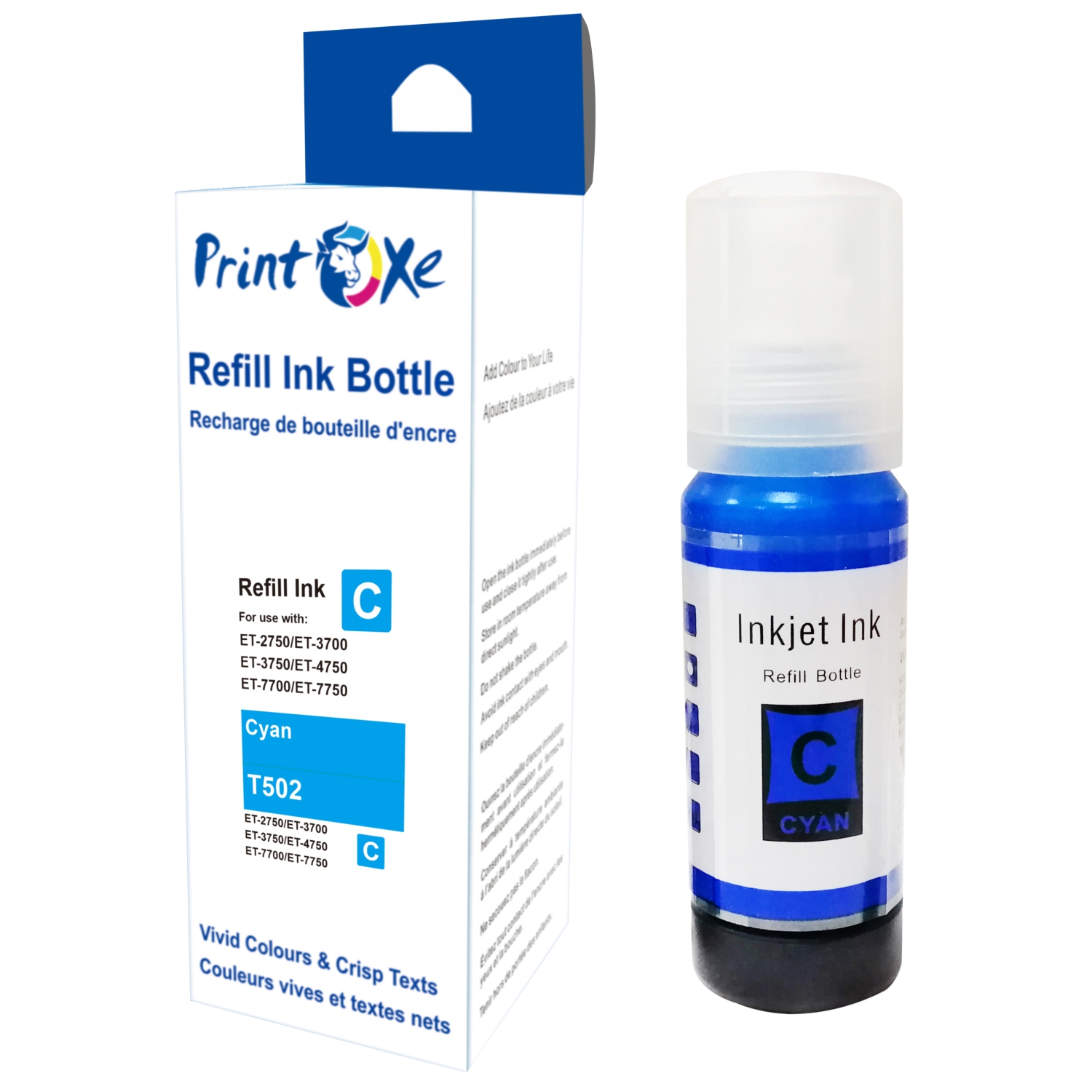 PRINTOXE® T502 Compatible 2 Sets plus 2 Black Ink Refill 10 Bottles 502 ; T502120 T502220 T502320 T502420 For Epson EcoTank Expression