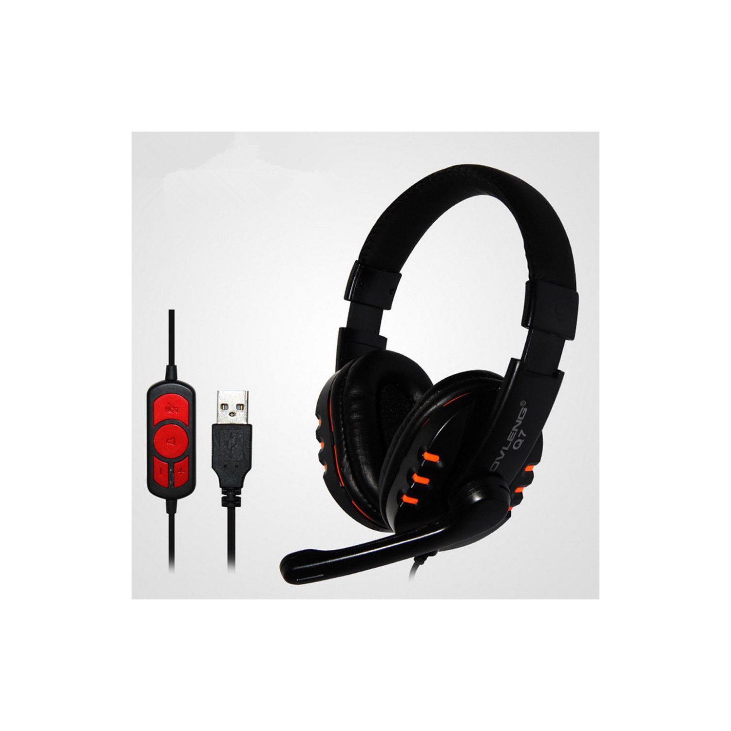 OVLENG Q7 USB Stereo Headphone Headset with Microphone & Volume Control for PC Laptop, Black & Orange