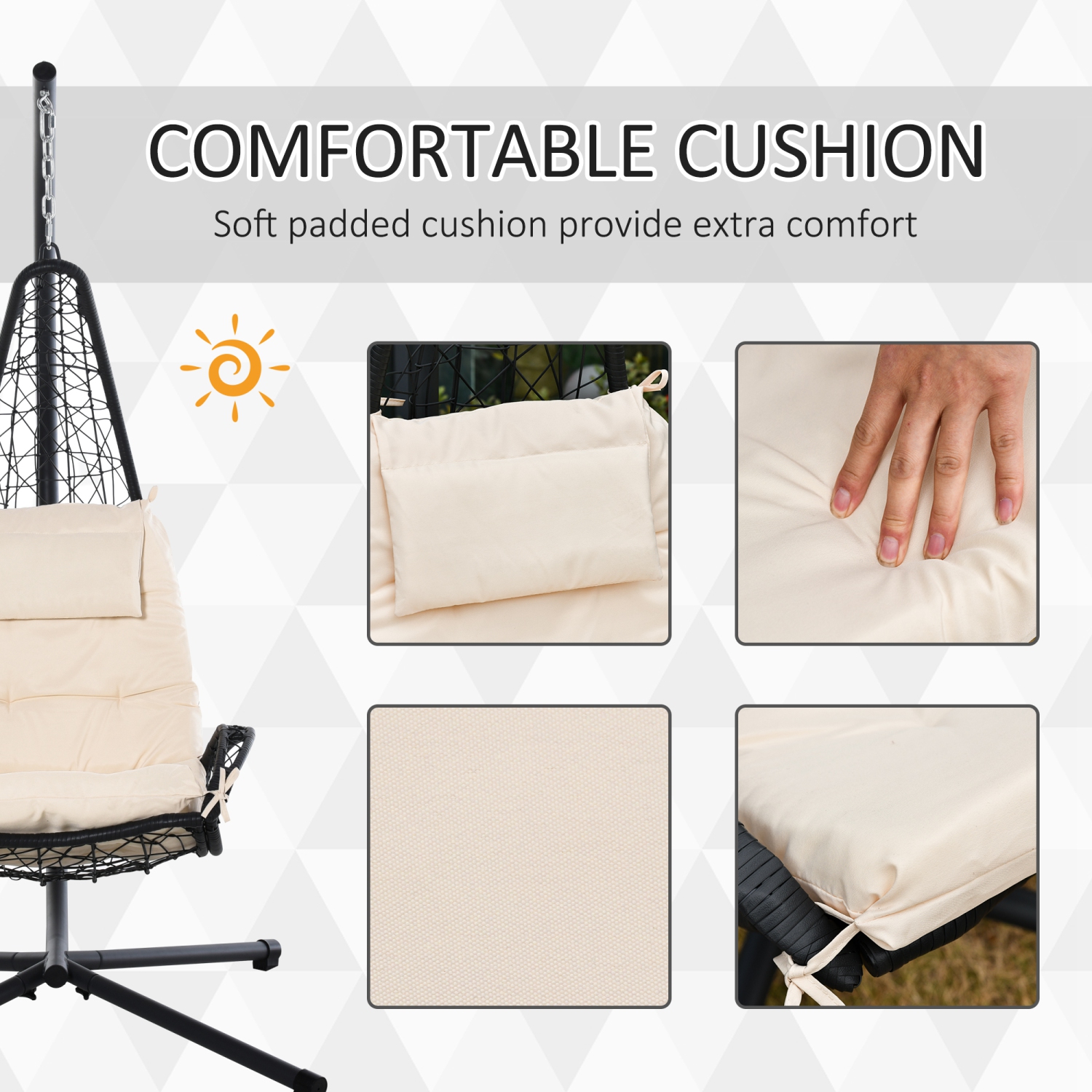 Outdoor Patio Wicker Hanging Egg Chair with Stand, Hammock Swing Chair with Cushion and Pillow, swing Chair with Stand, Cup Holder for Backyard,