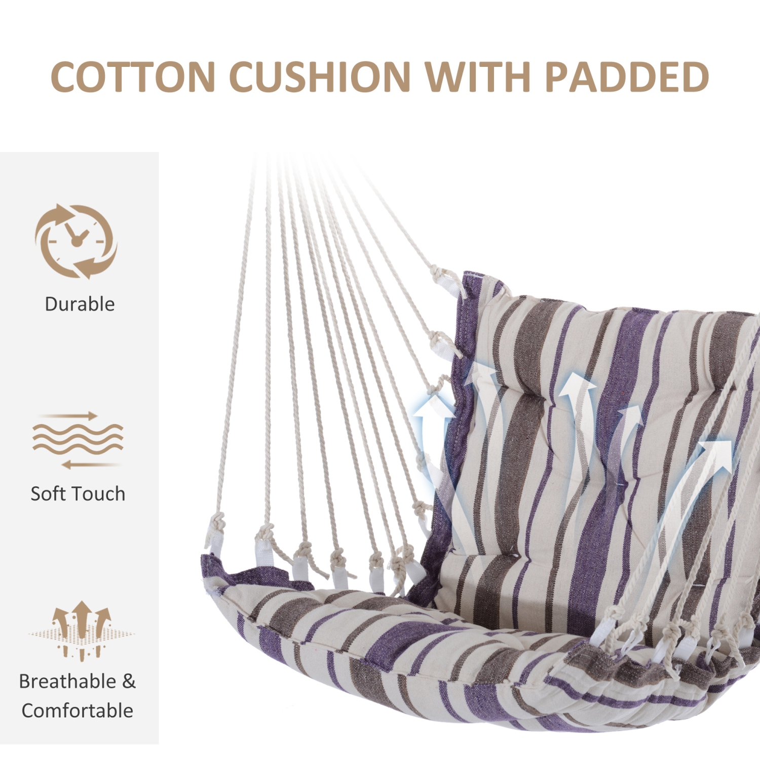 Chaise balançoire en corde tissée pour siège de hamac suspendu portable Outsunny Lit de couchage pour jardin extérieur Camping Marron