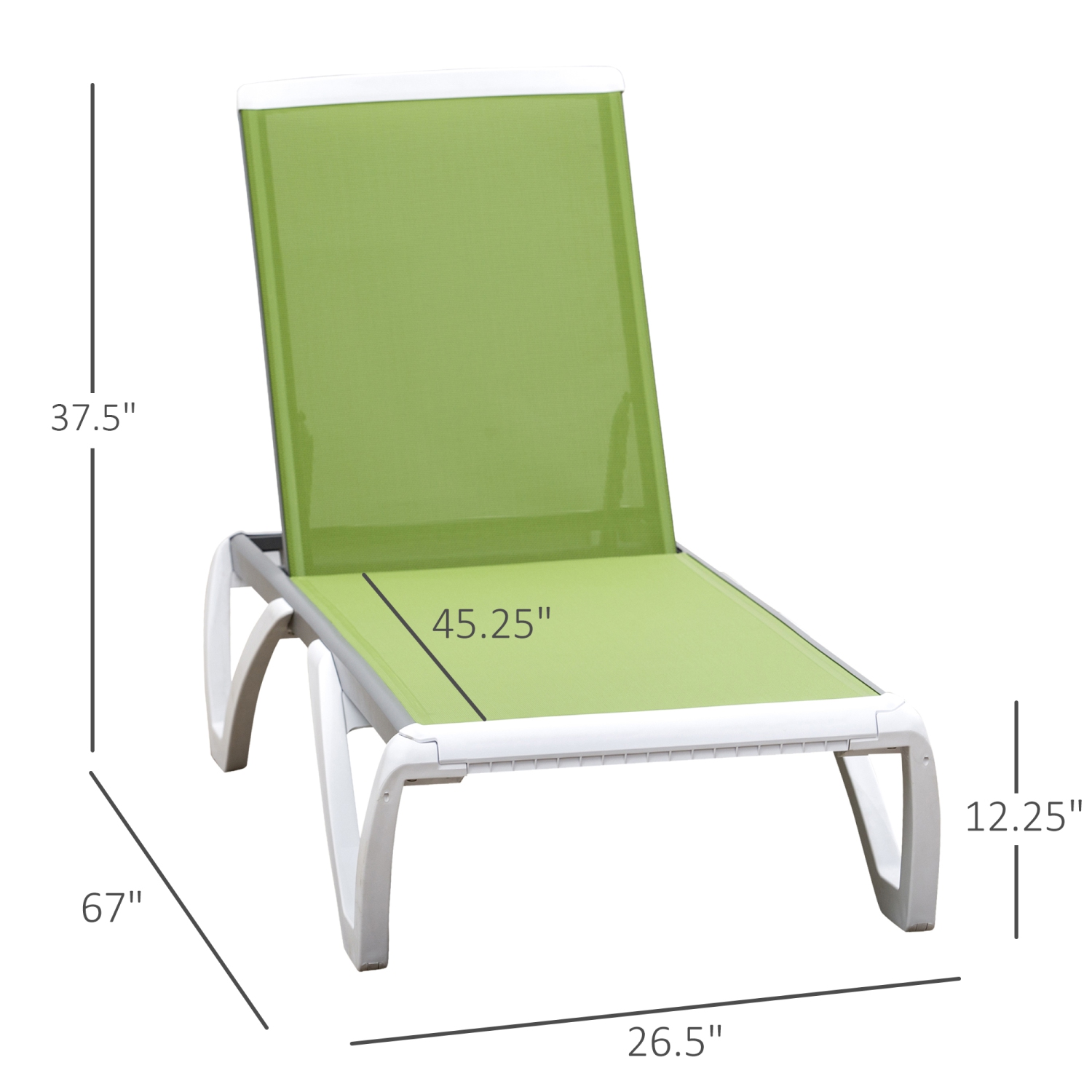 Chaise longue extérieure Outsunny, chaise de jardin en aluminium avec dossier réglable à 5 niveaux, roulettes portatives, tissu en filet perméable à