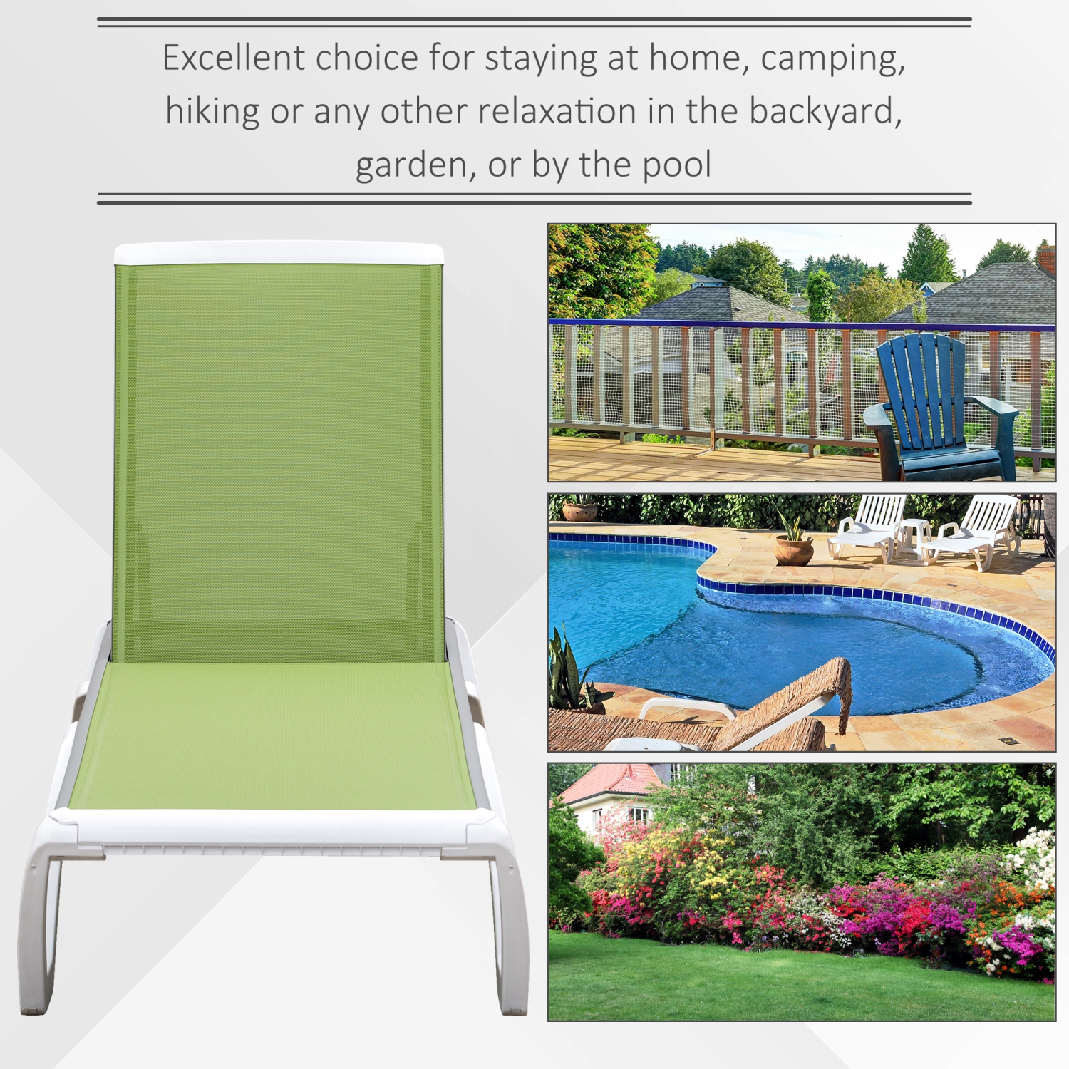 Chaise longue extérieure Outsunny, chaise de jardin en aluminium avec dossier réglable à 5 niveaux, roulettes portatives, tissu en filet perméable à