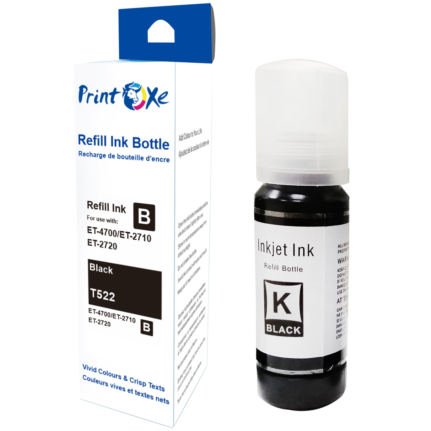 PRINTOXE® T522 Compatible Ink Refill Bottles Set 522 of 4 Colours Black T522120 | Cyan T522220 | Magenta T522320 | Yellow T522420 for EcoTank