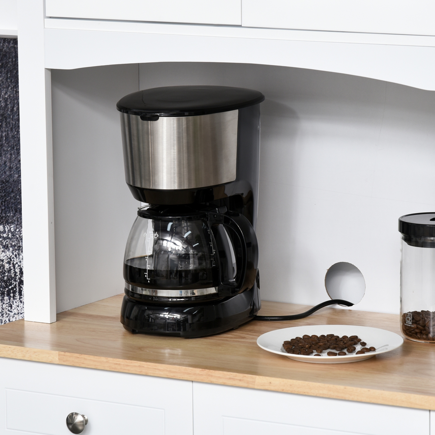 HOMCOM 67" Traditional Freestanding Kitchen Pantry Cabinet with Microwave Stand, Glass Door and Adjustable Shelf, Kitchen Buffet Cabinet with Hutch,